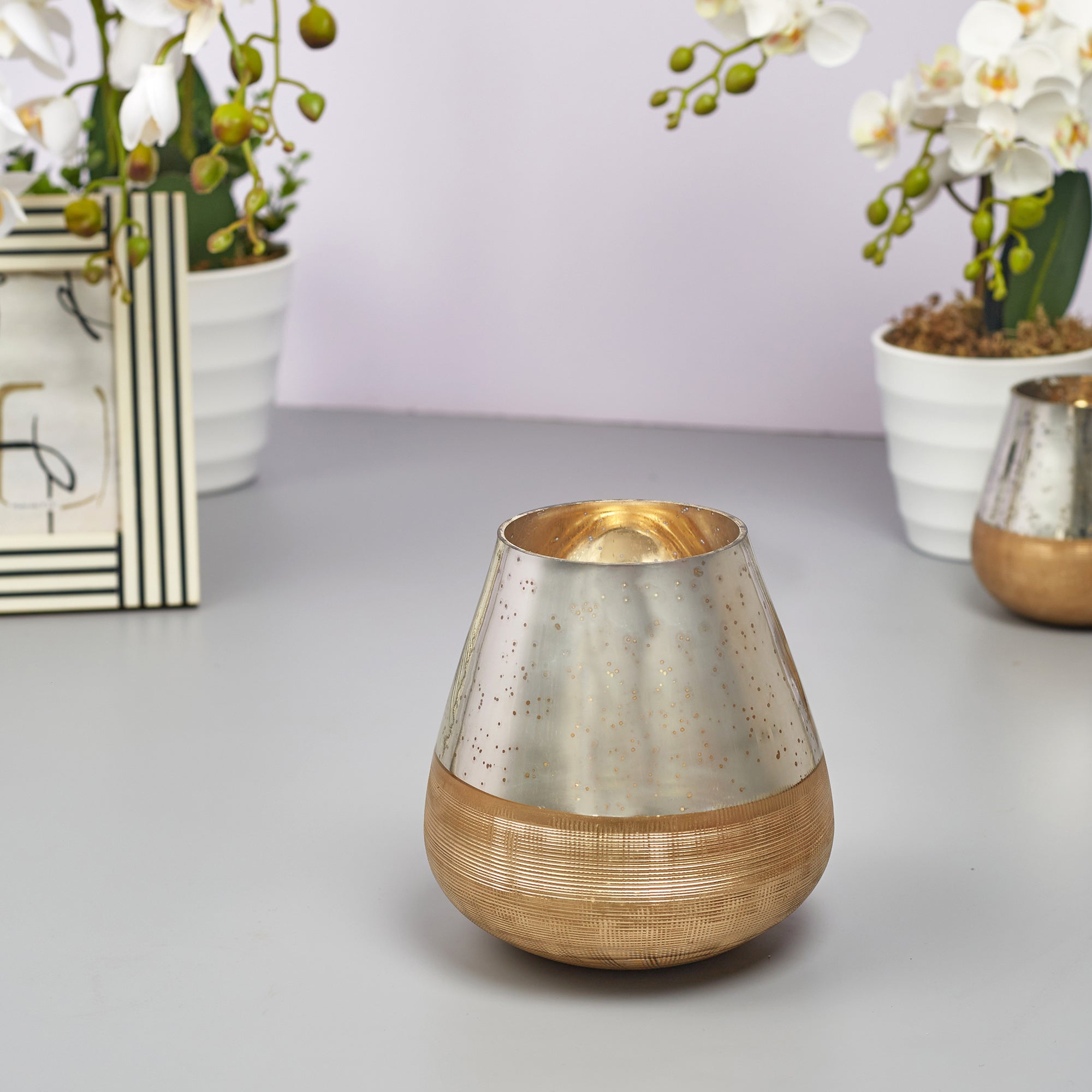 Phiona Glass Textured Handcrafted Mercury Vase 16 Cm in Gold Colour