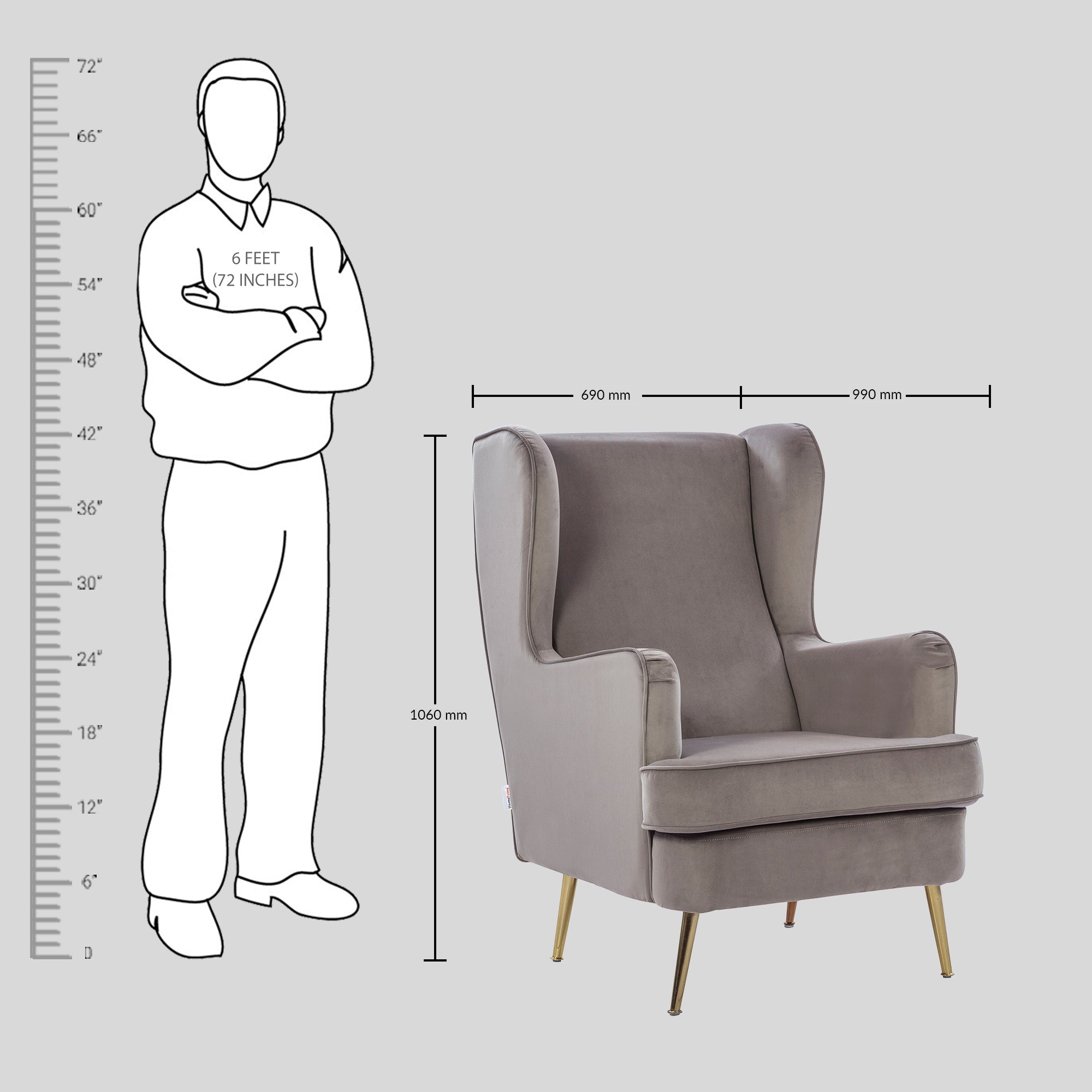 Charm Velvet Arm Chair in Dark Grey Colour