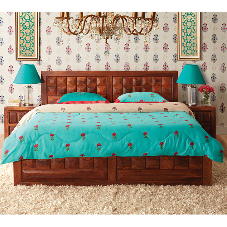 Woodrow Sheesham Wood(Rosewood) King bed with Hydraulic storage in Honey Colour