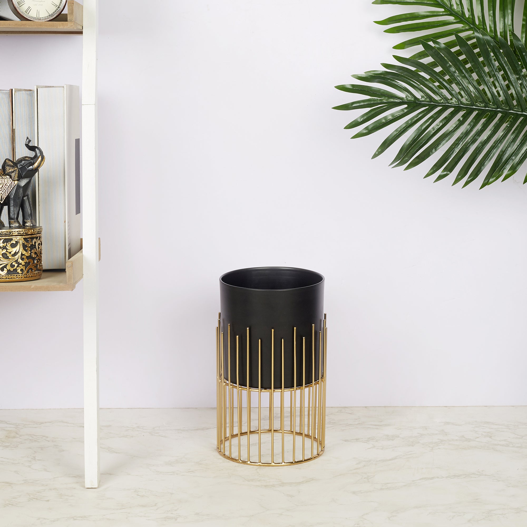 Artiskylar Metal Matt Finish Planter 33 Cm in Black and Gold Colour