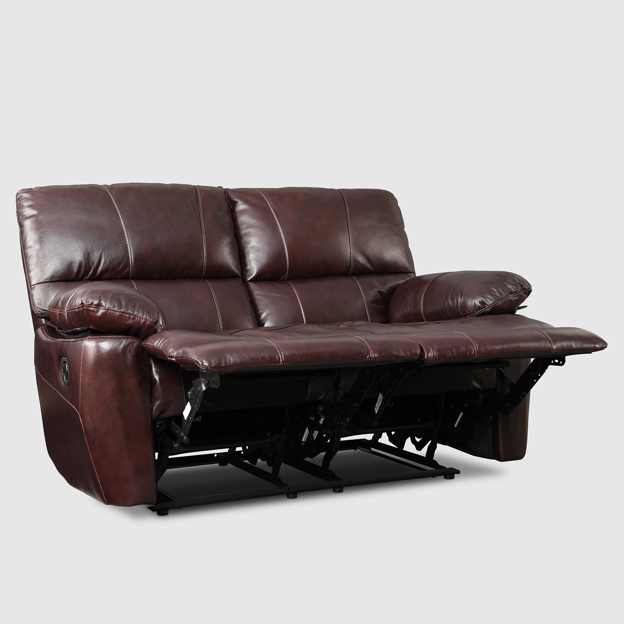 Charles Half Leather Two Seater Recliner in Burgundy Colour