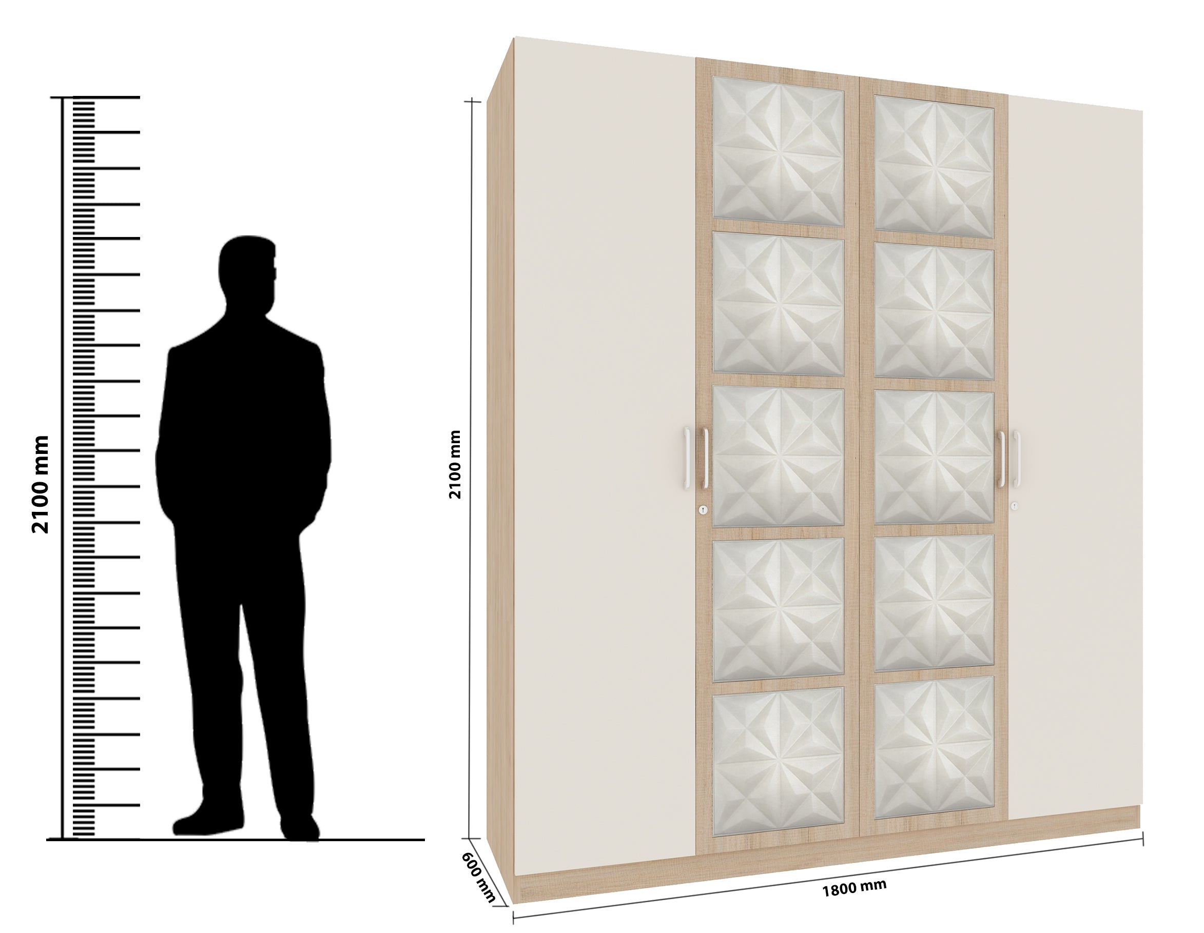 Jordan Four Door Wardrobe in Sonam Oak & White Colour