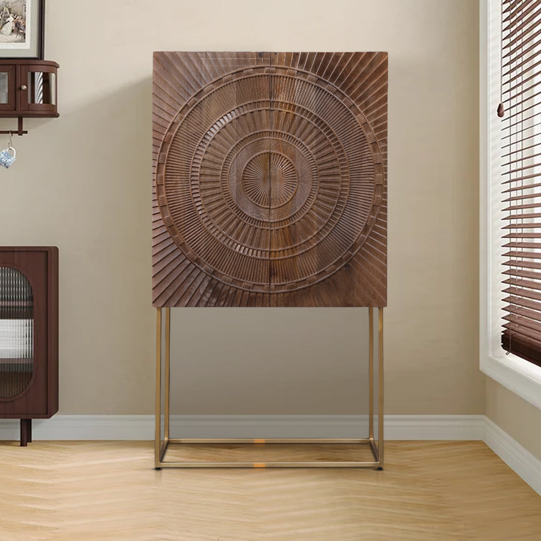 Samsara Mango Wood Bar Unit in Brown & Gold Colour