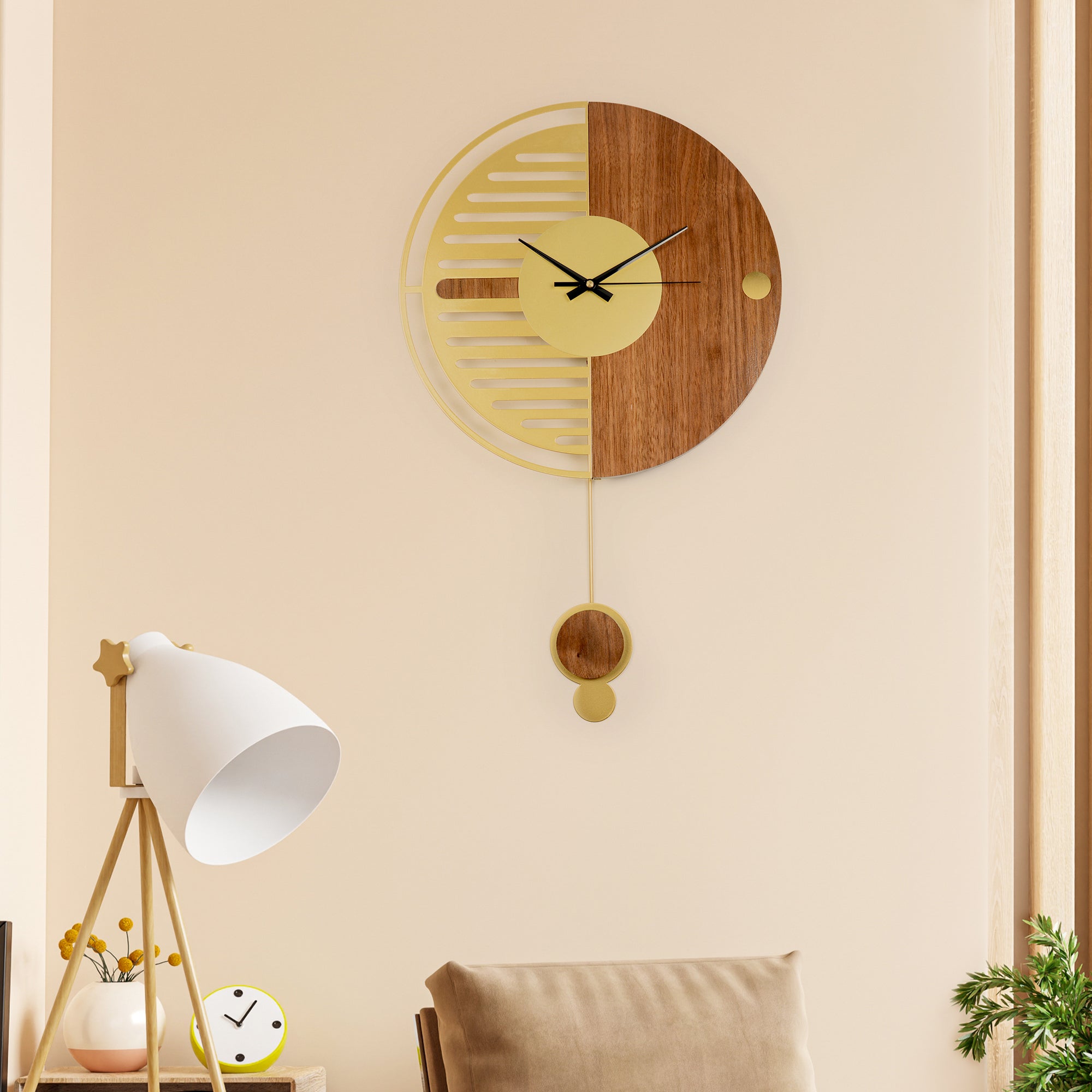 Rhythm Metal And Engineered Wood Simplica Pendulum Wall Clock in Brown Colour