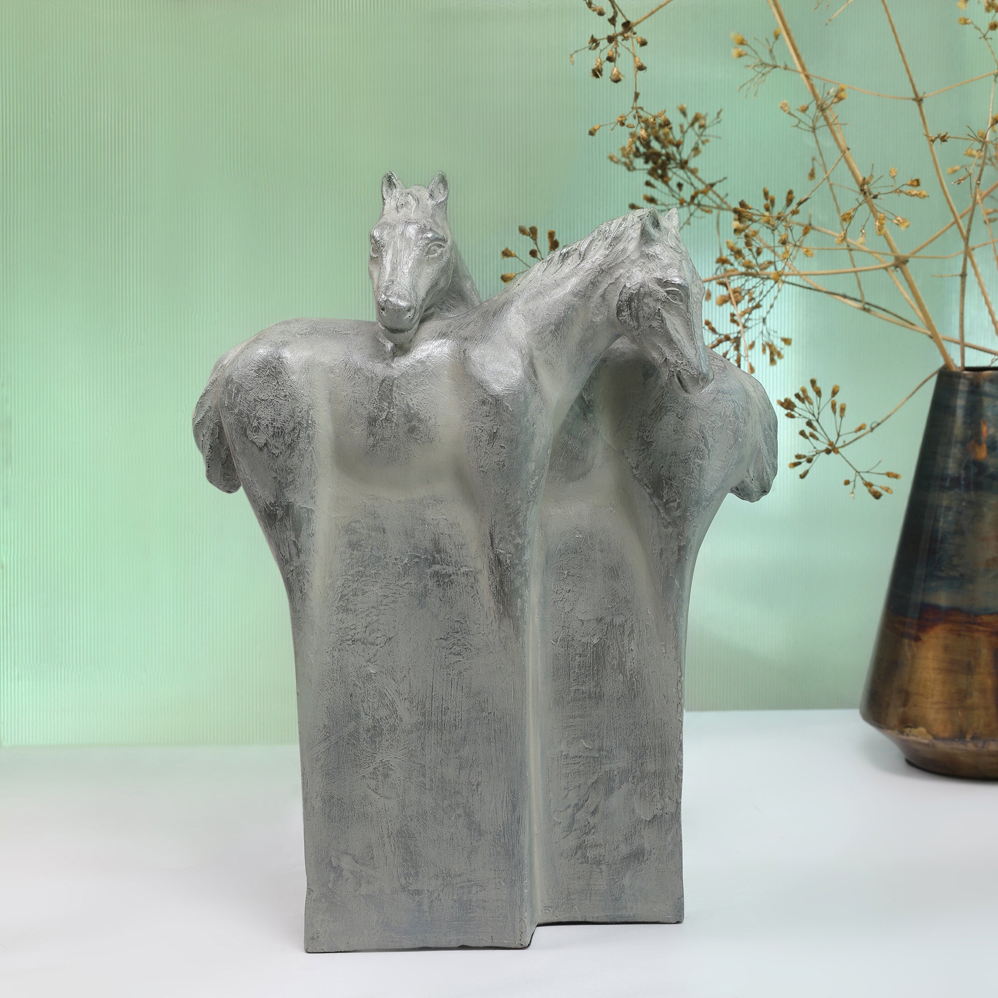 Stella Silver Pearl Finish Polyresin Horse Table D&eacute;cor