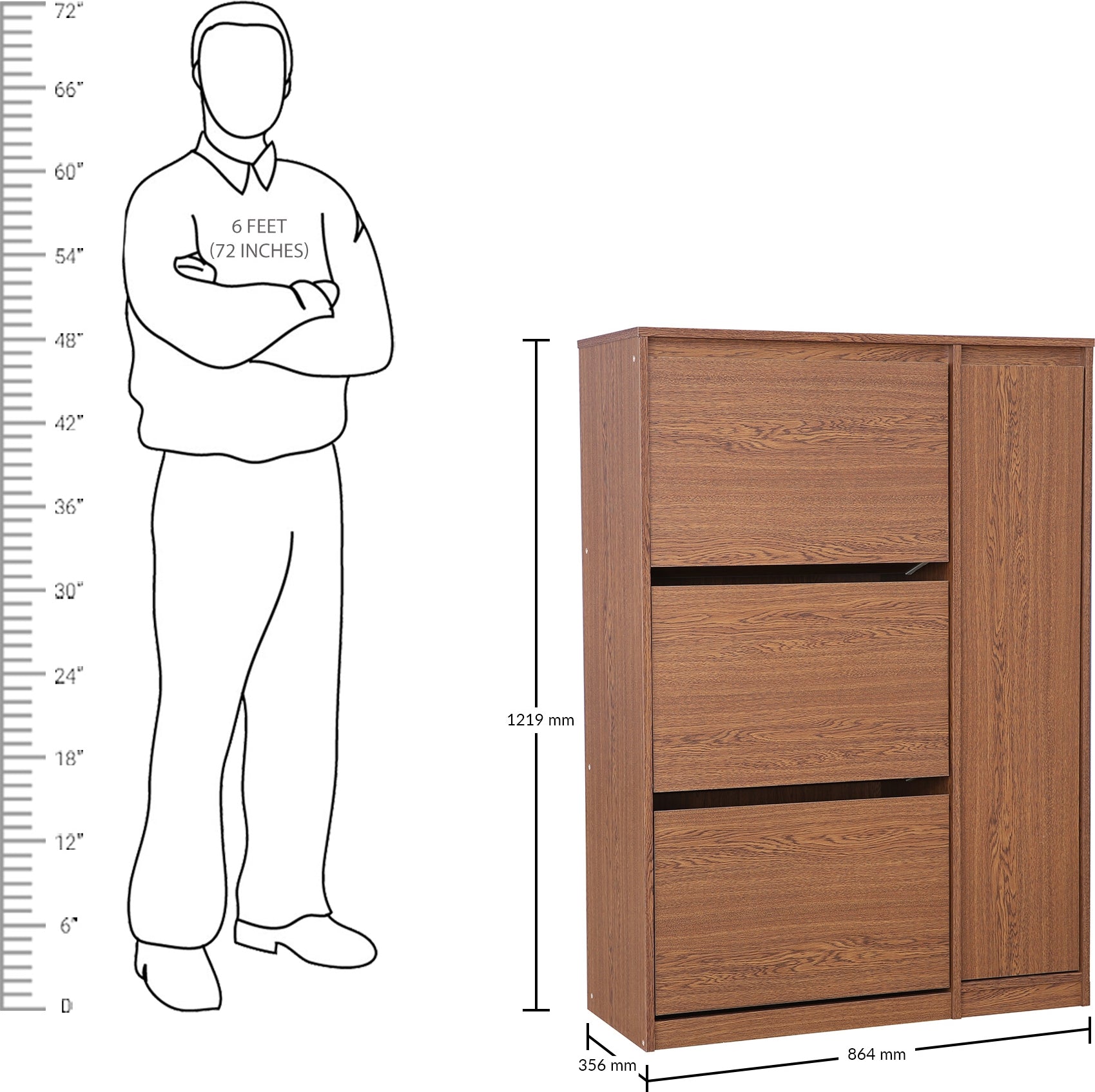 Alder Engineered Wood 3 tier Shoe Rack + Cabinet in Oak Colour