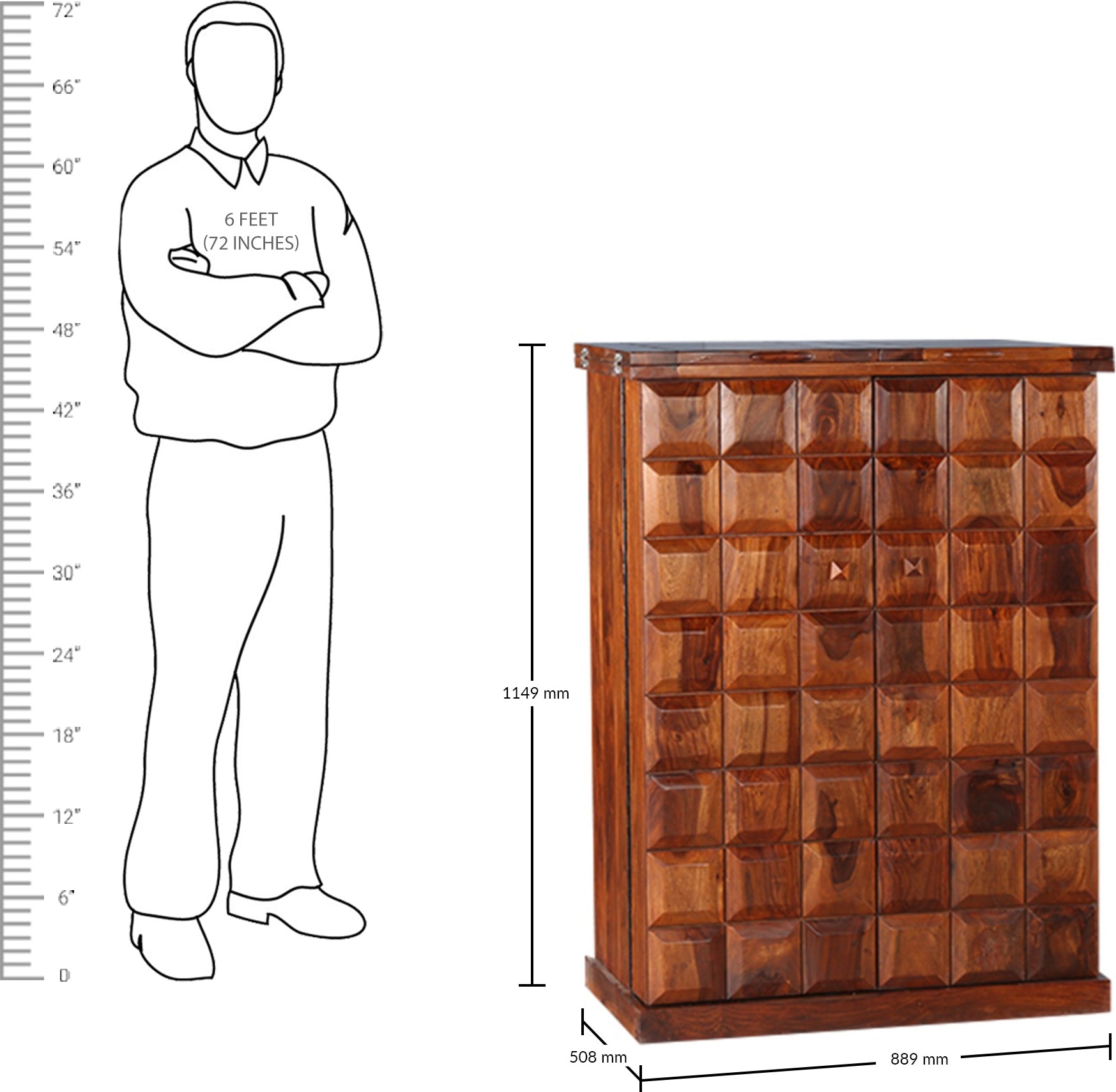 Woodrow Sheesham Wood(Rosewood) Bar Cabinet in HONEY Colour