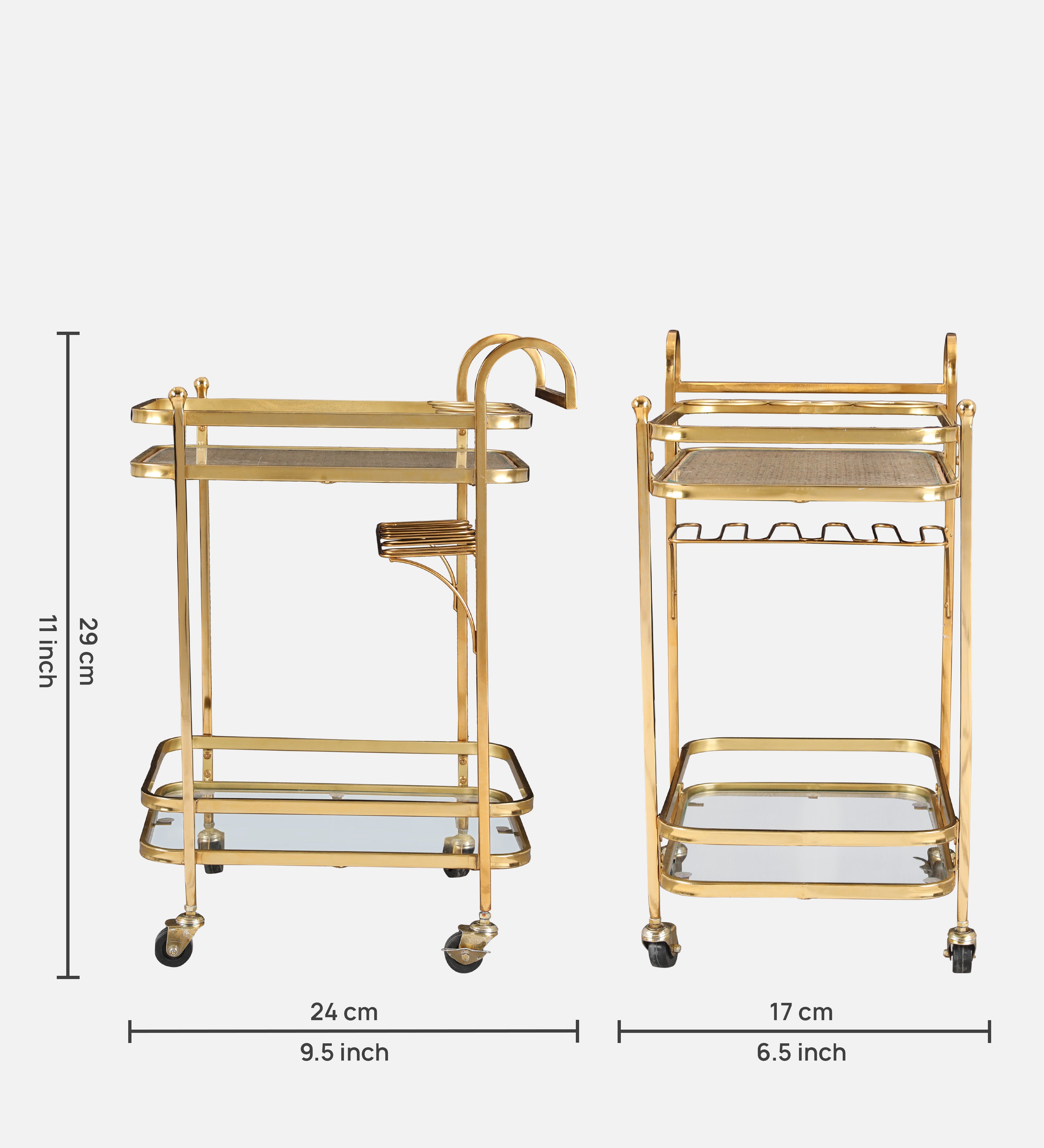 Alpen Metal Serving Trolley in Gold Colour