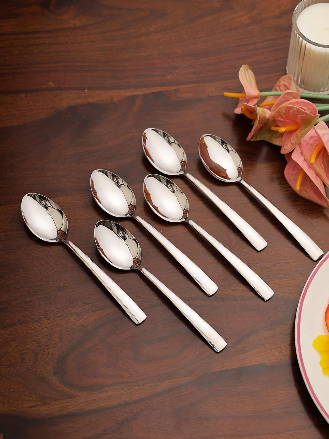 FNS Solo Tea Silver Spoon Set of 6 in Silver Colour