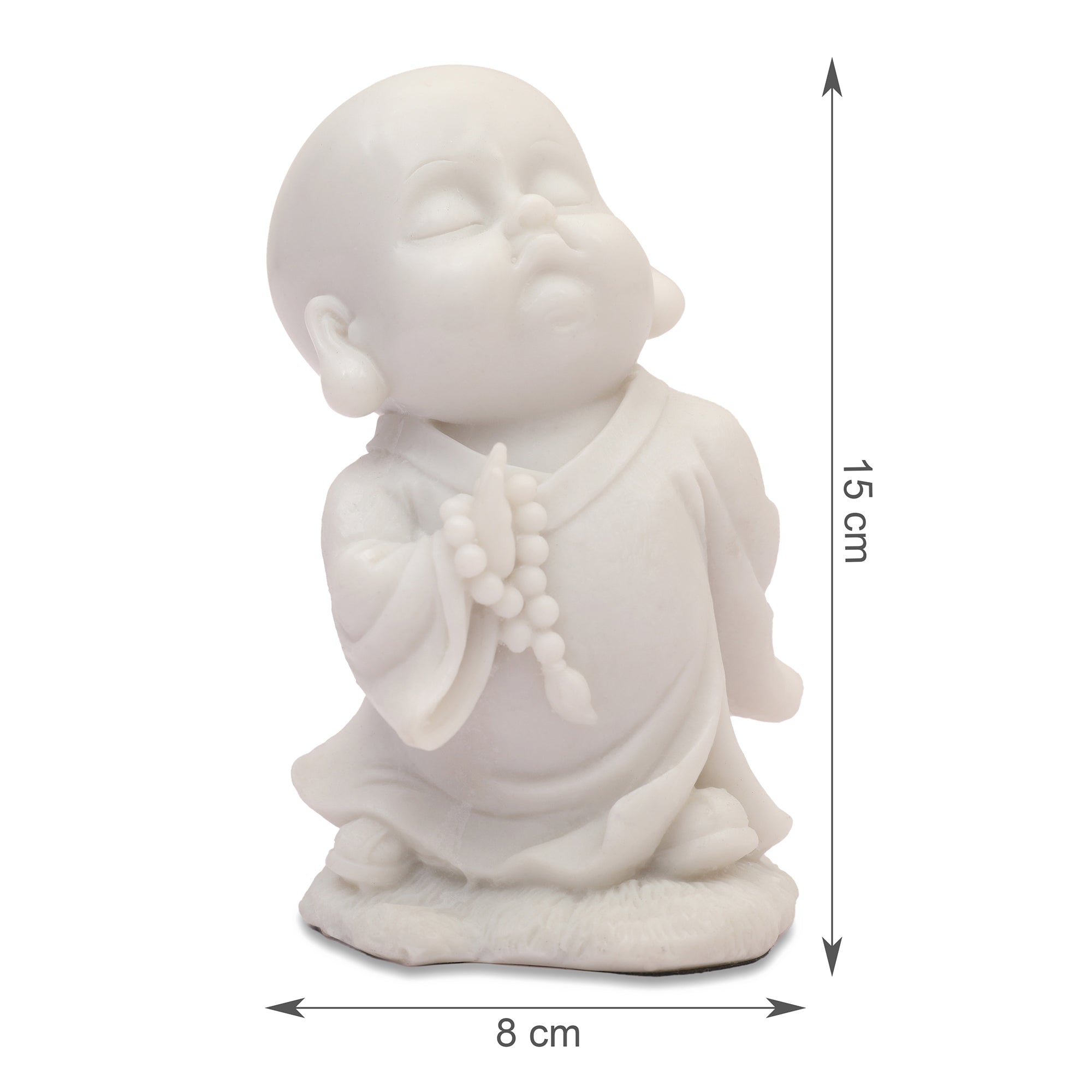 NAQSH MONK WITH MALA IN RIGHT HAND, POLYRESIN HAND FINISHED FIGURINE WHITE BY LIVNG ESSENCE