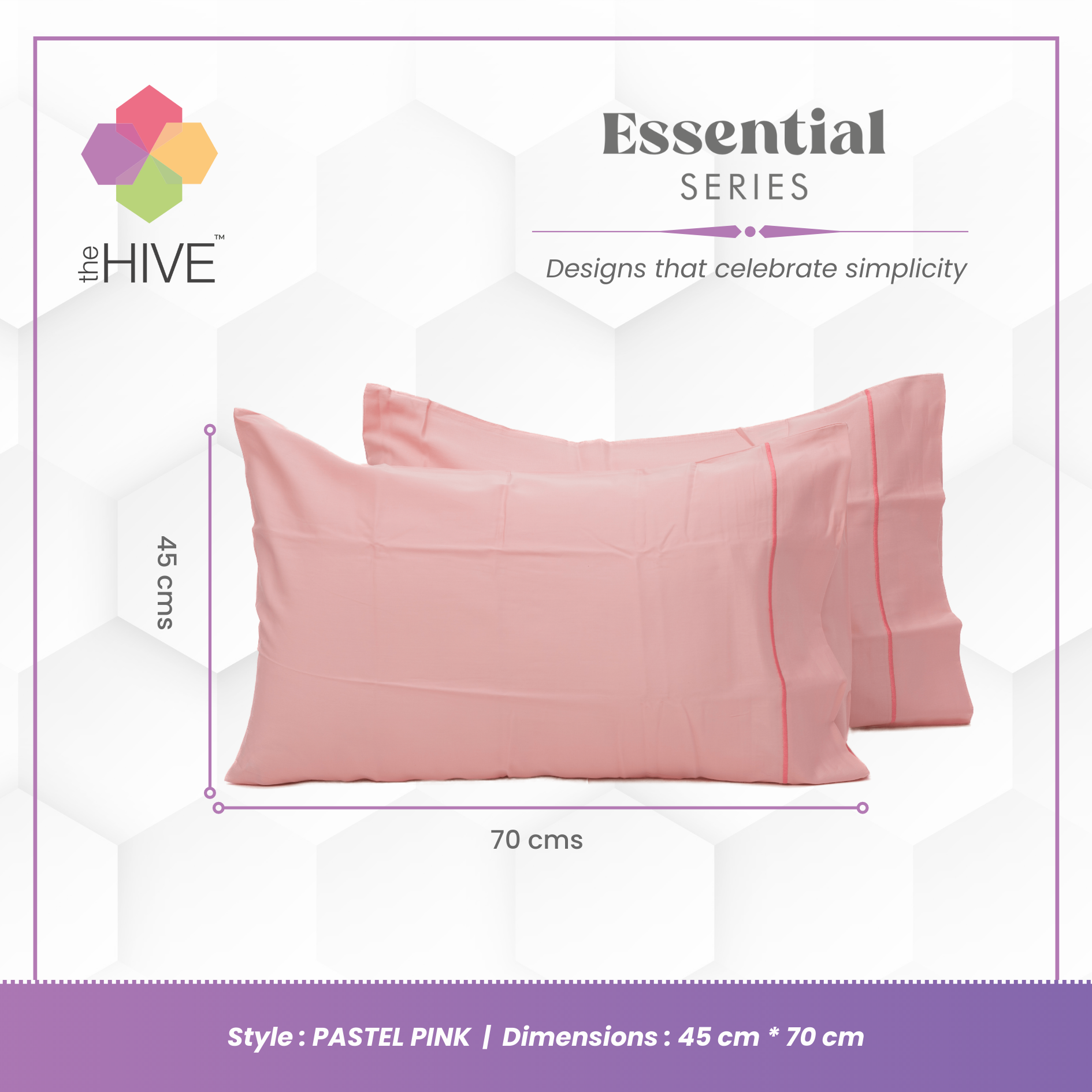 Comfy Beds Set of 2 Pillow Covers Pastel Pink, 45x70cm