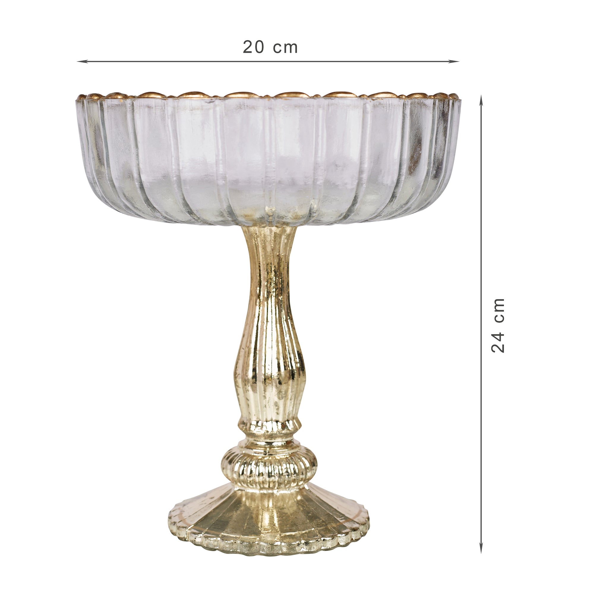 Phiona Glass Fluted Handcrafted Bowl 24 Cm in Gold Colour
