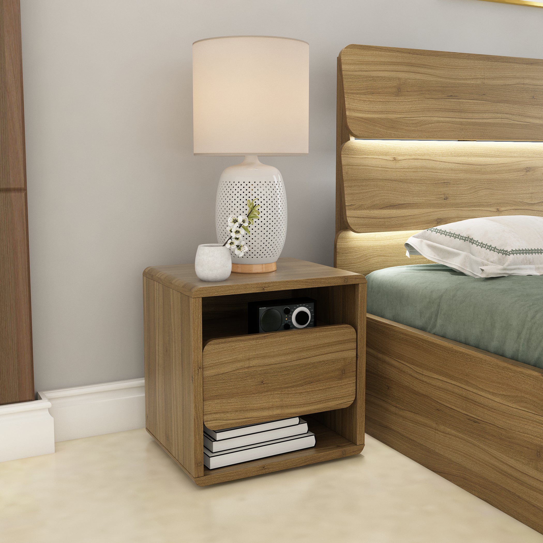 Freya Night Stand in Natural Teak Colour