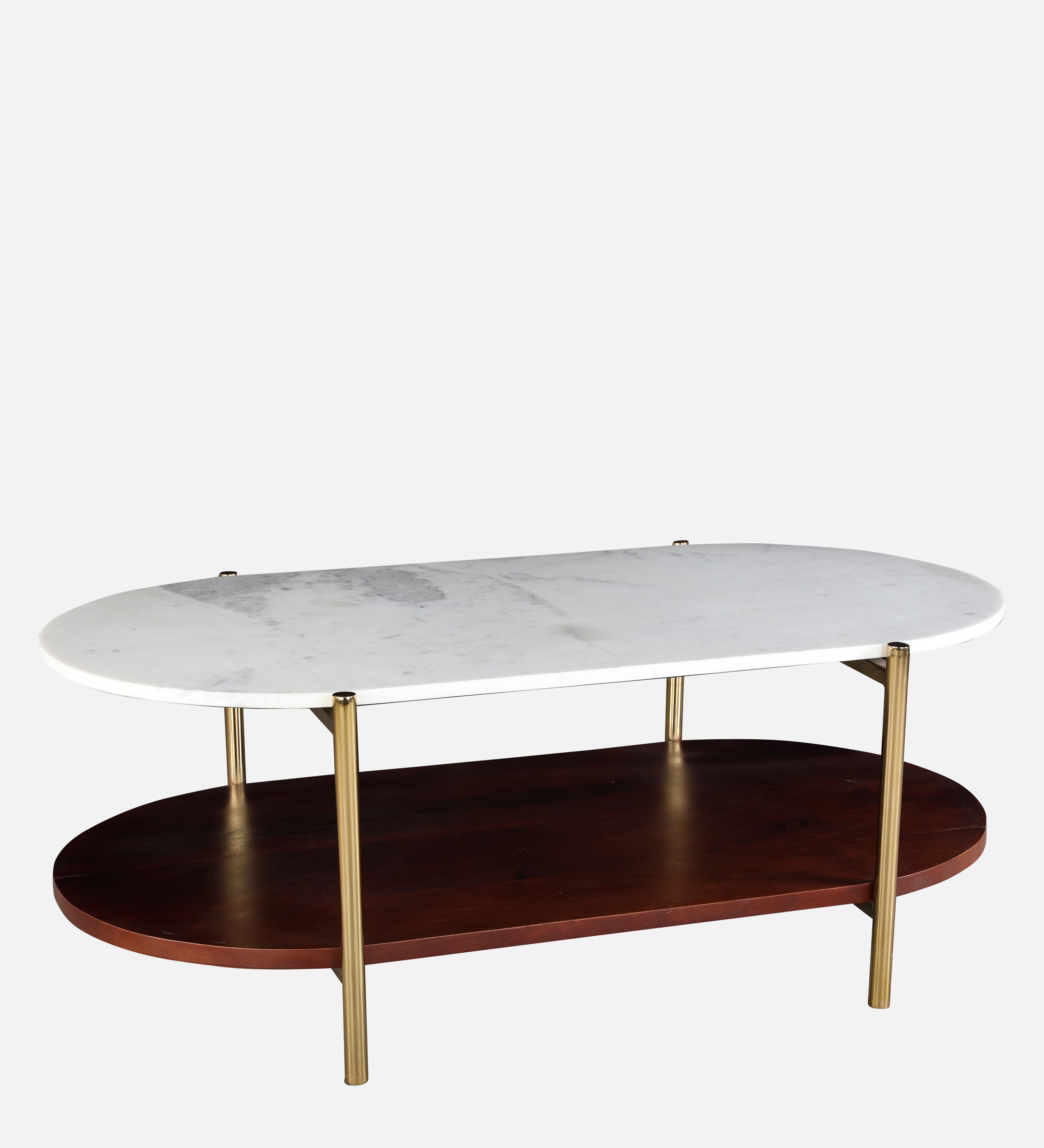 Amira Marble & Wood Center Table in White & Walnut Colour