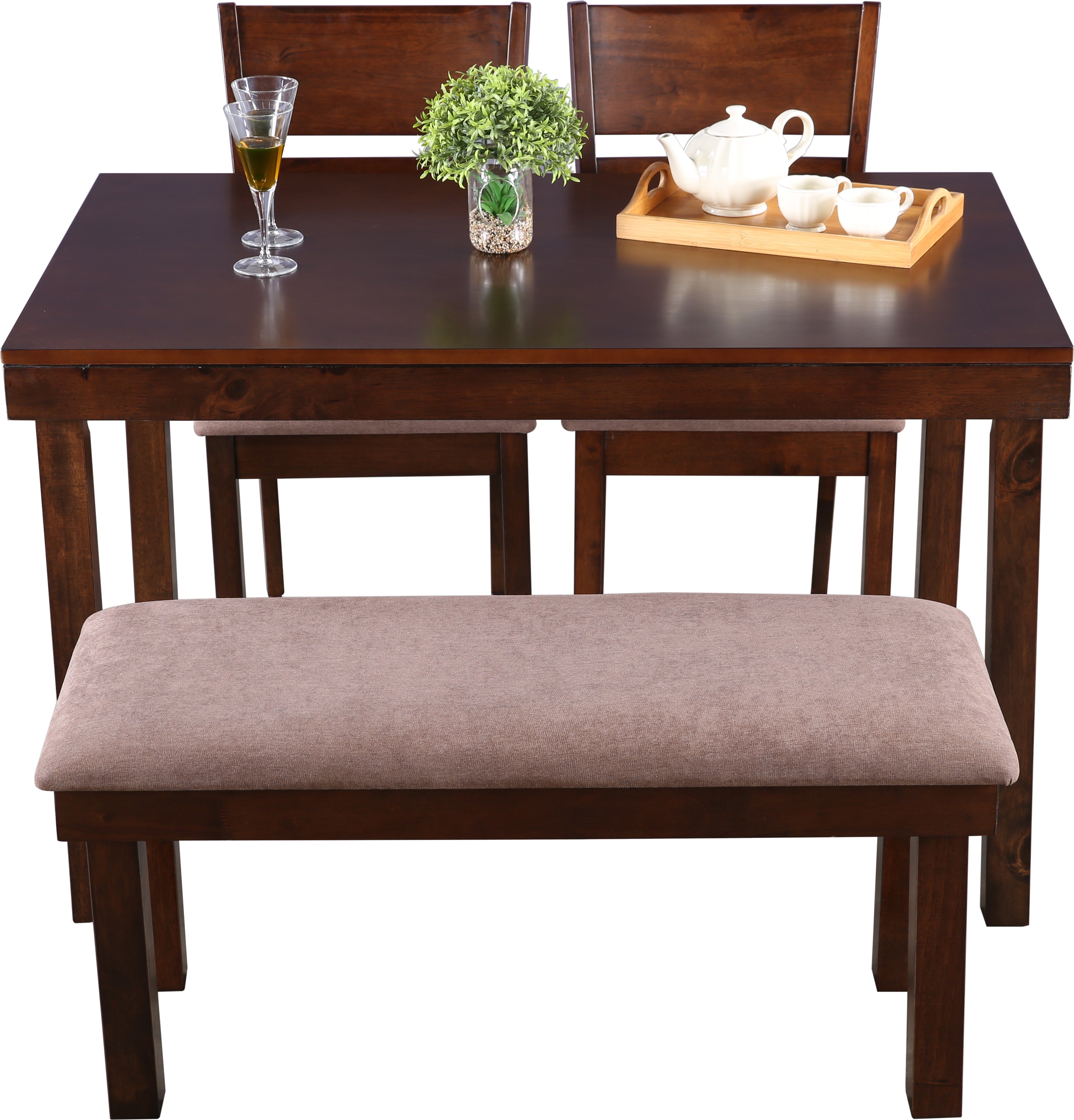 Hopton Solidwood Four Seater Dining Set With Bench in Walnut Colour