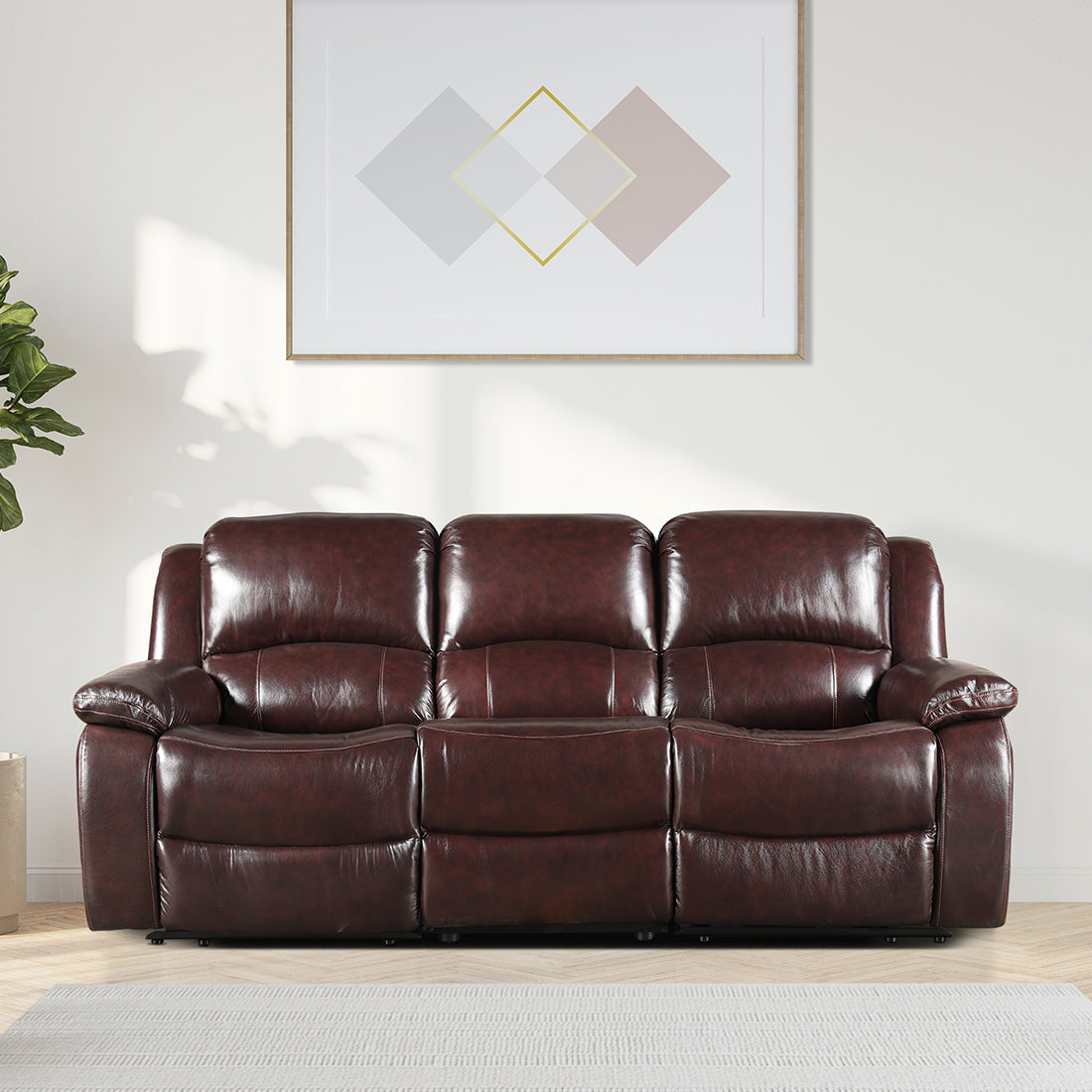 Rhine Half Leather Three Seater Electric Recliner in Brown Colour