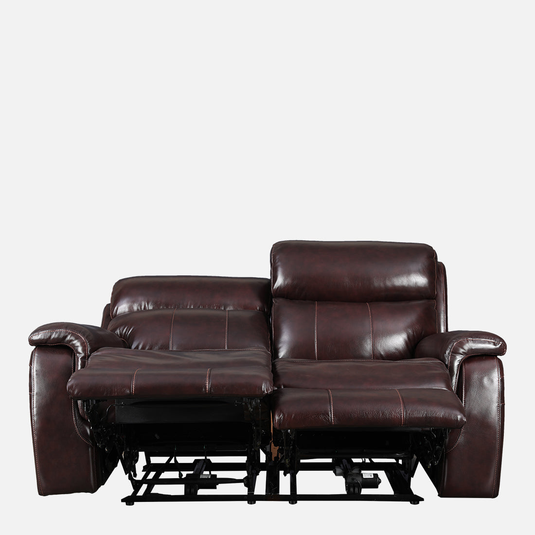 Plush Half Leather Two Seater Electric Recliner in Burgundy Colour