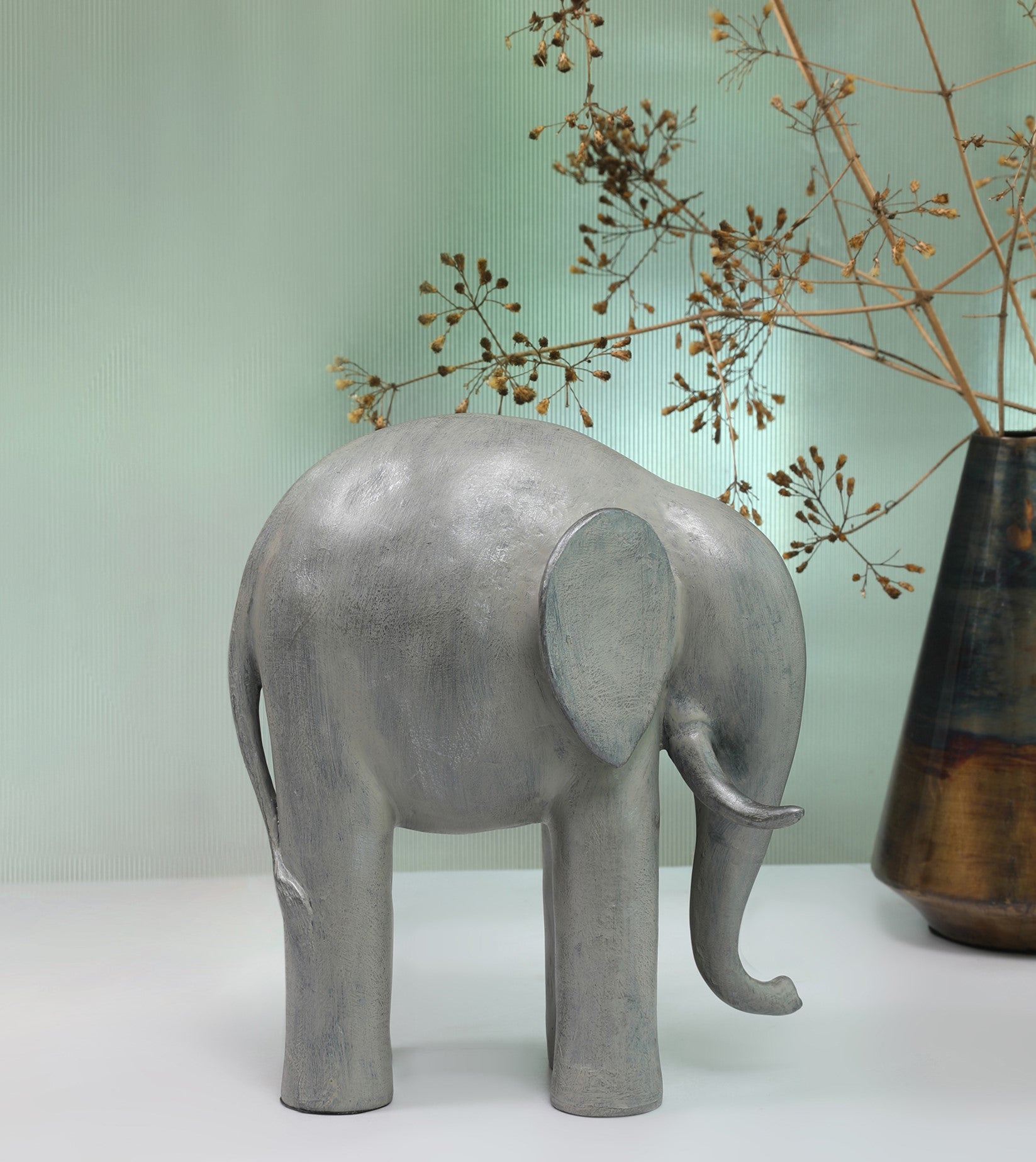 Stella Silver Pearl Finish Polyresin Elephant Table D&eacute;cor