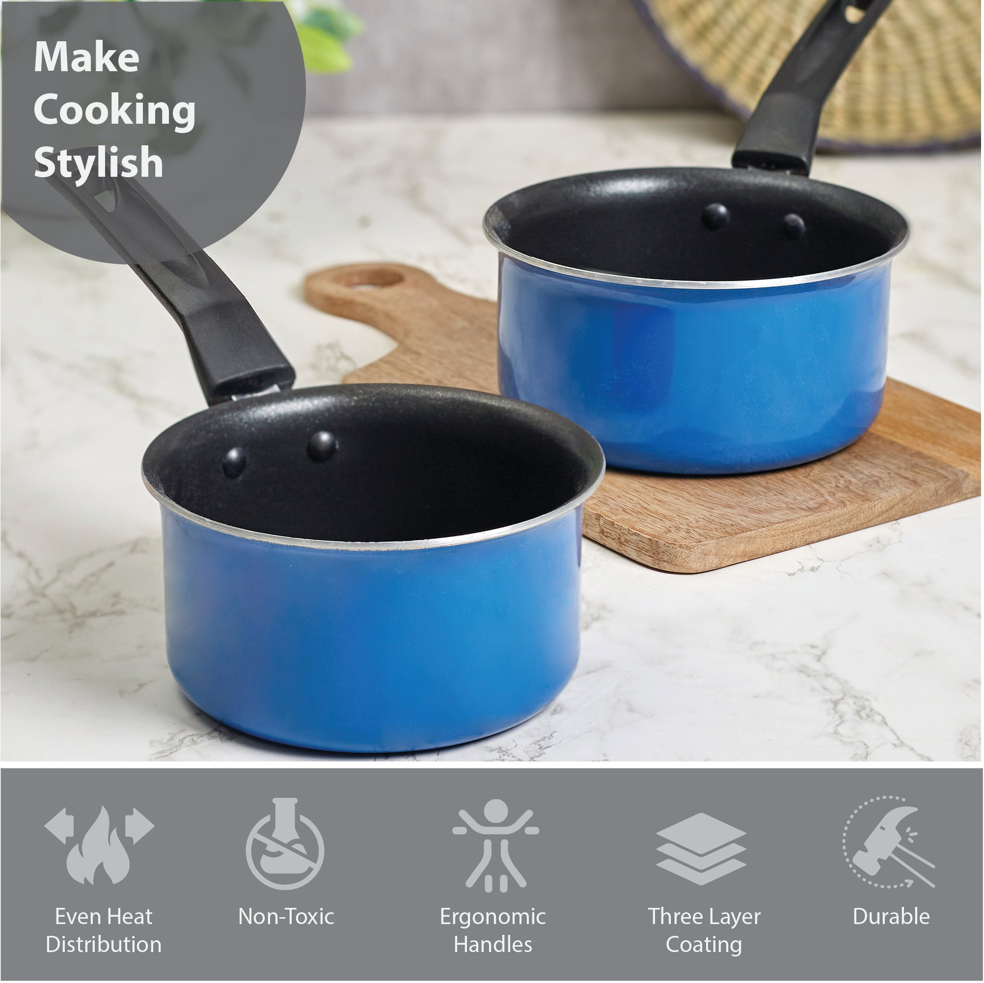 Fiesta Aluminium and Bakelite Saucepan Set of 2 in Cobalt Colour