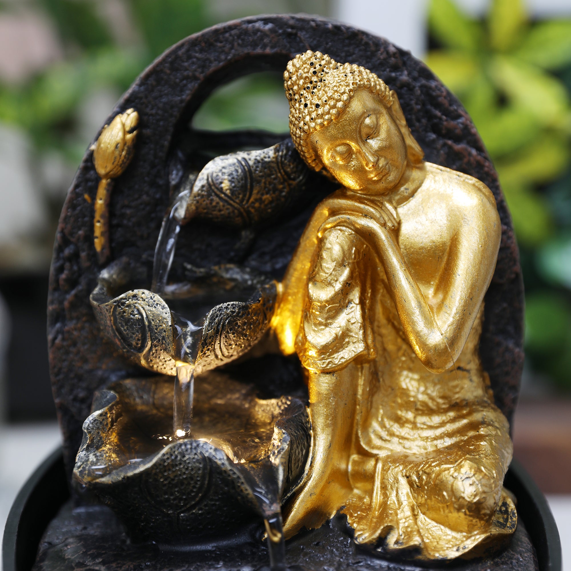 Impression Polyresin Relaxing Buddha Fountain 13X18Cm in Black Gold Colour