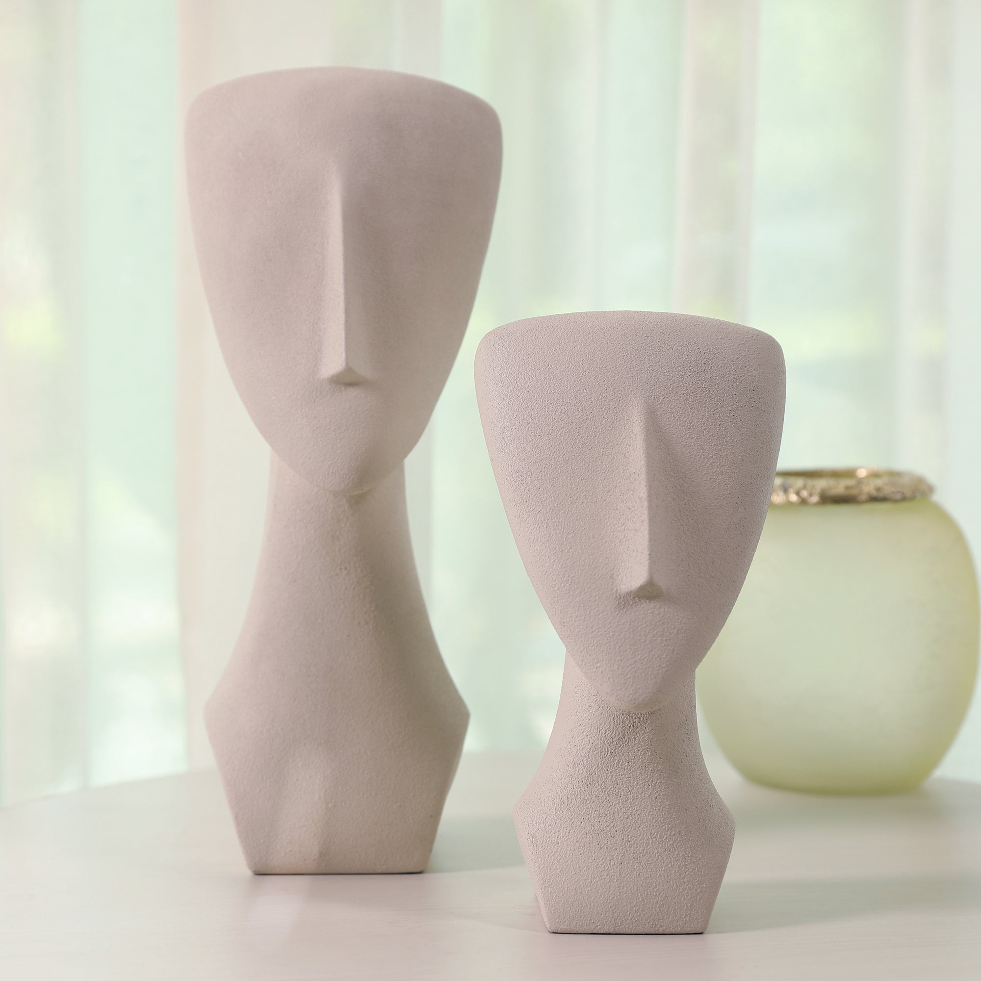 Miraya Modern Textured Face Polyresin Hand Finished Figurine Ivory 37cm by Living Essence
