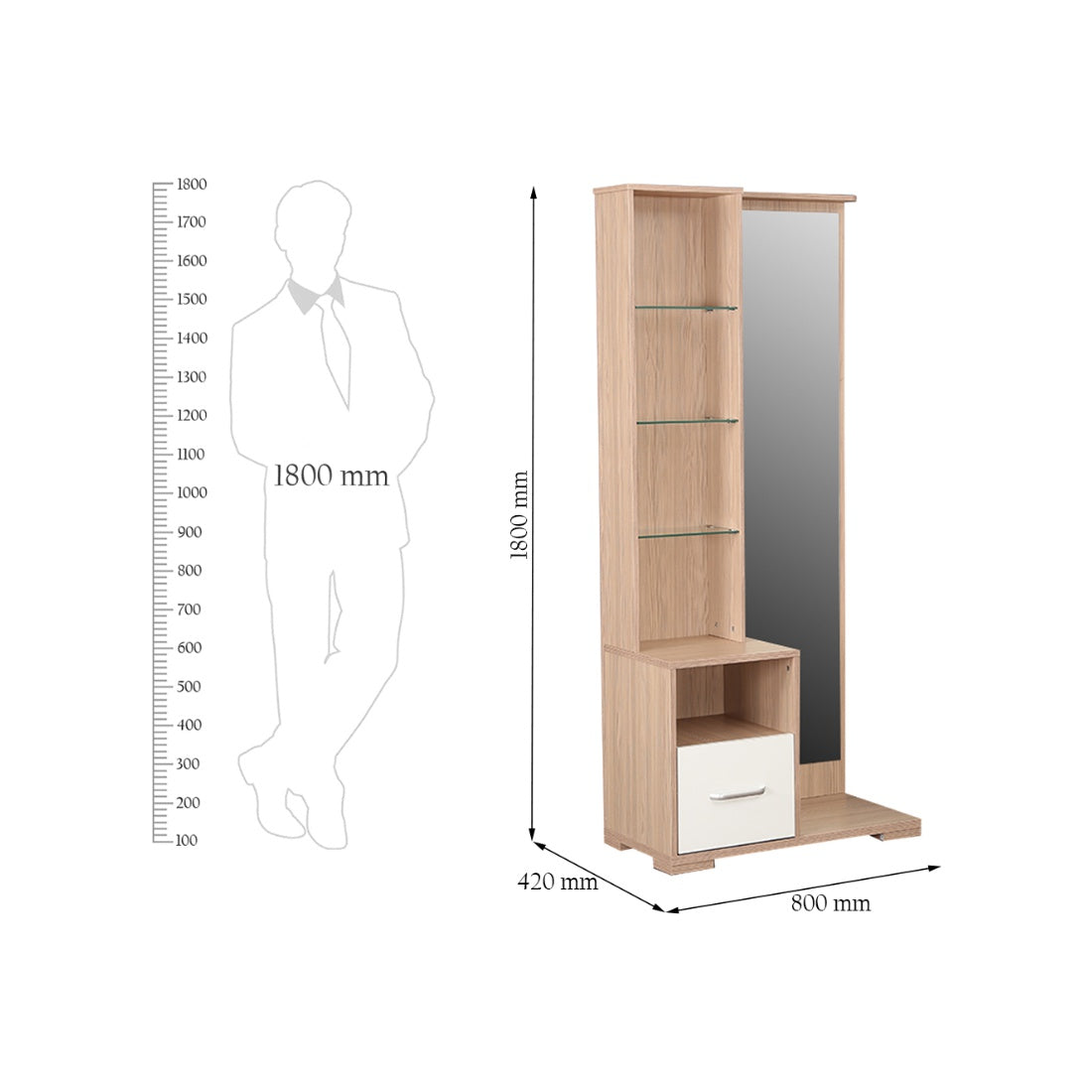 Ambra Dresser with mirror in Oak Colour