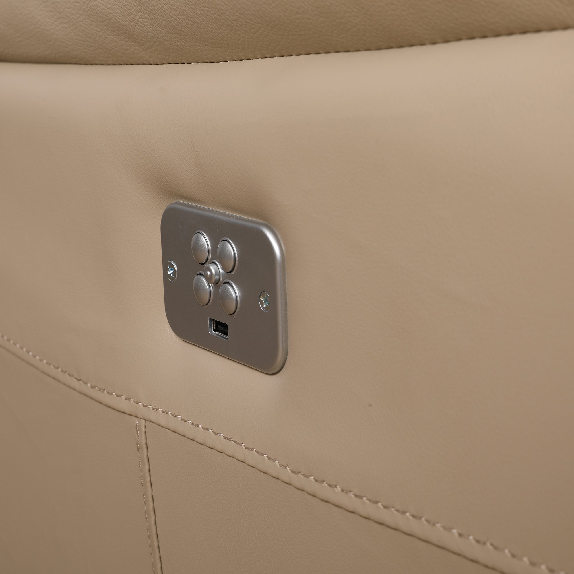 Plush Leather Three Seater Electric Recliner in Beige Colour
