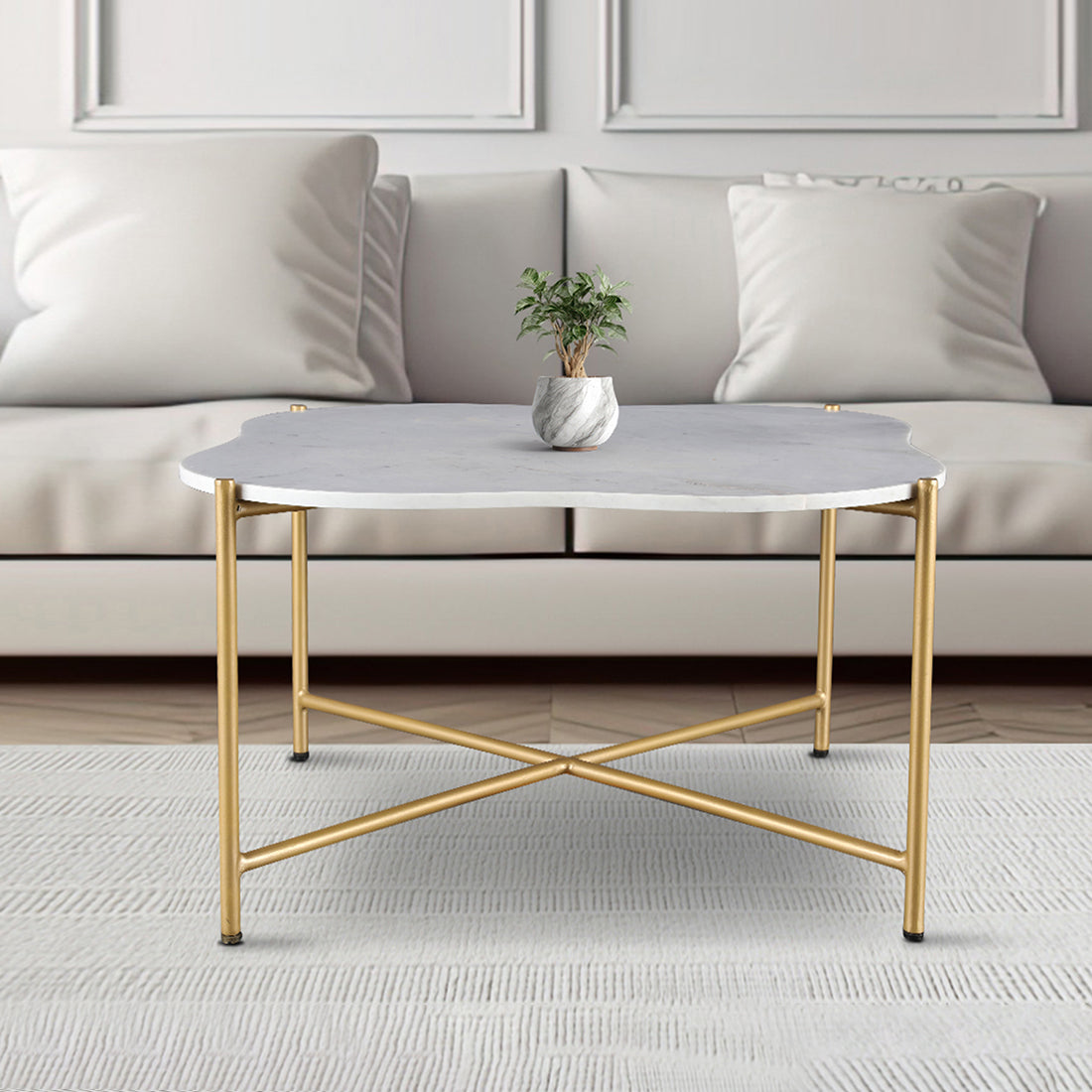 Clara Marble Top Center Table in White Colour