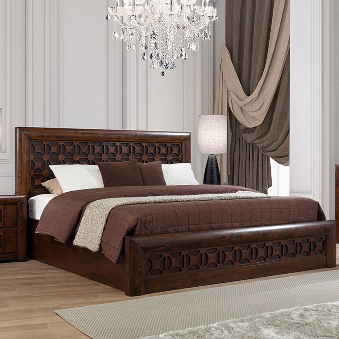 Casablanca Solidwood King bed with Hydraulic storage in Walnut Colour