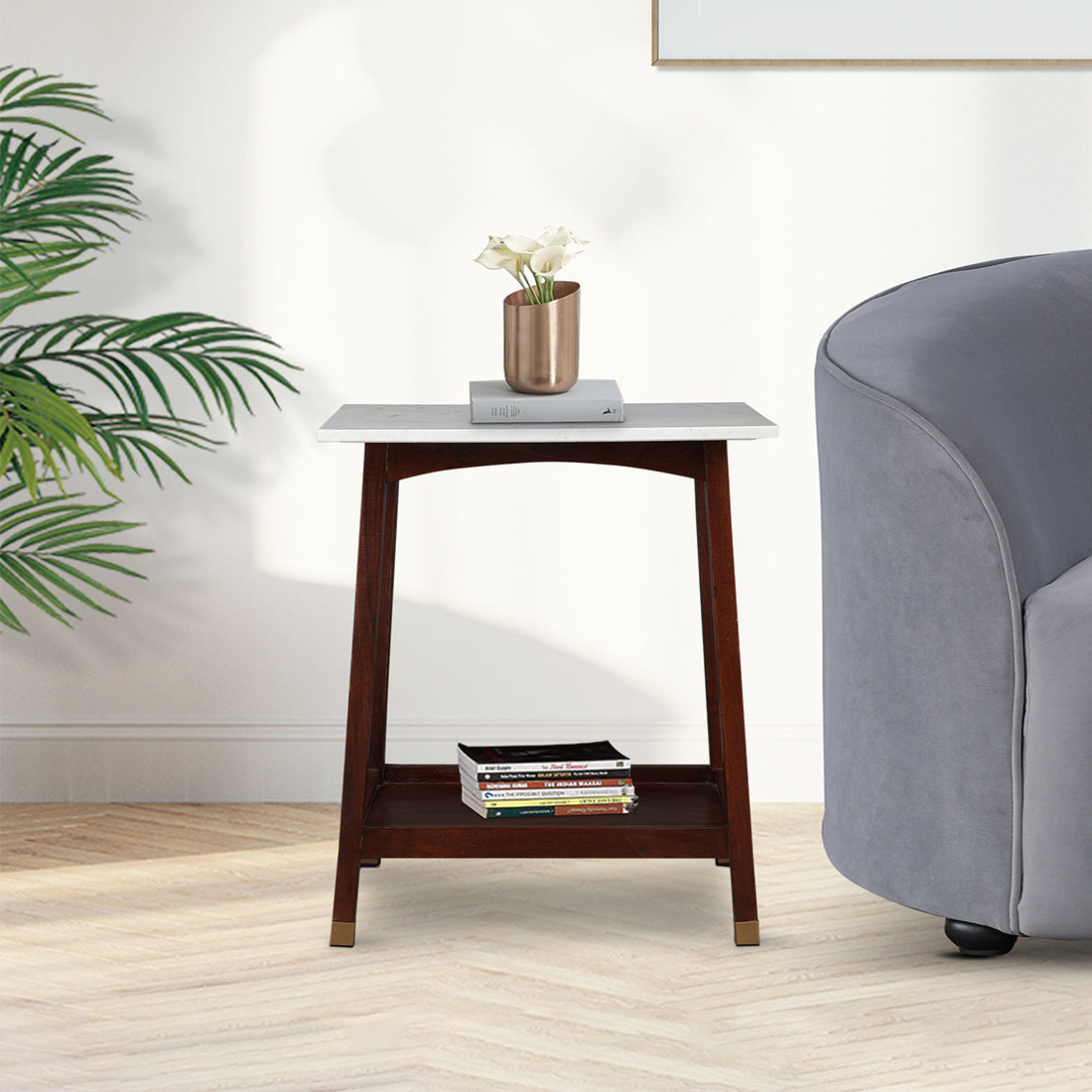 Dante Solid Wood Side Table in Walnut Colour