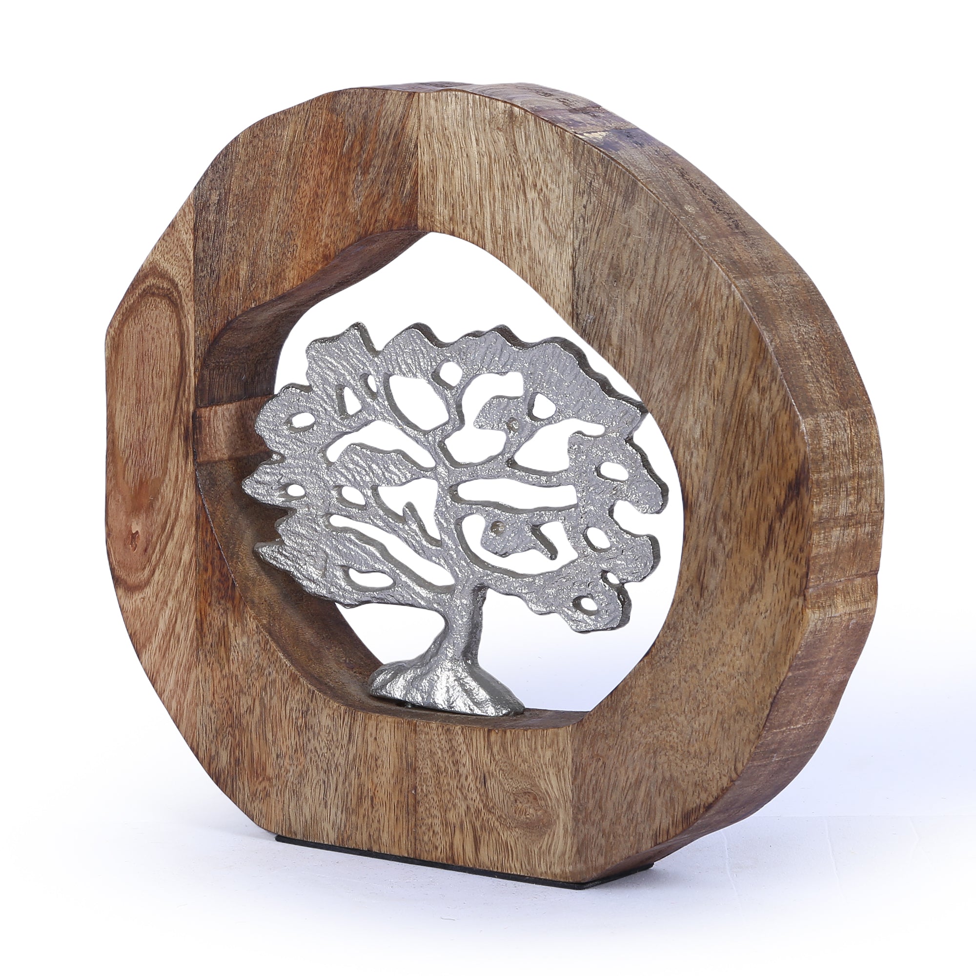 Walton Wood Metal Tree And Wood Decor in Natural Wood And Gold Colour