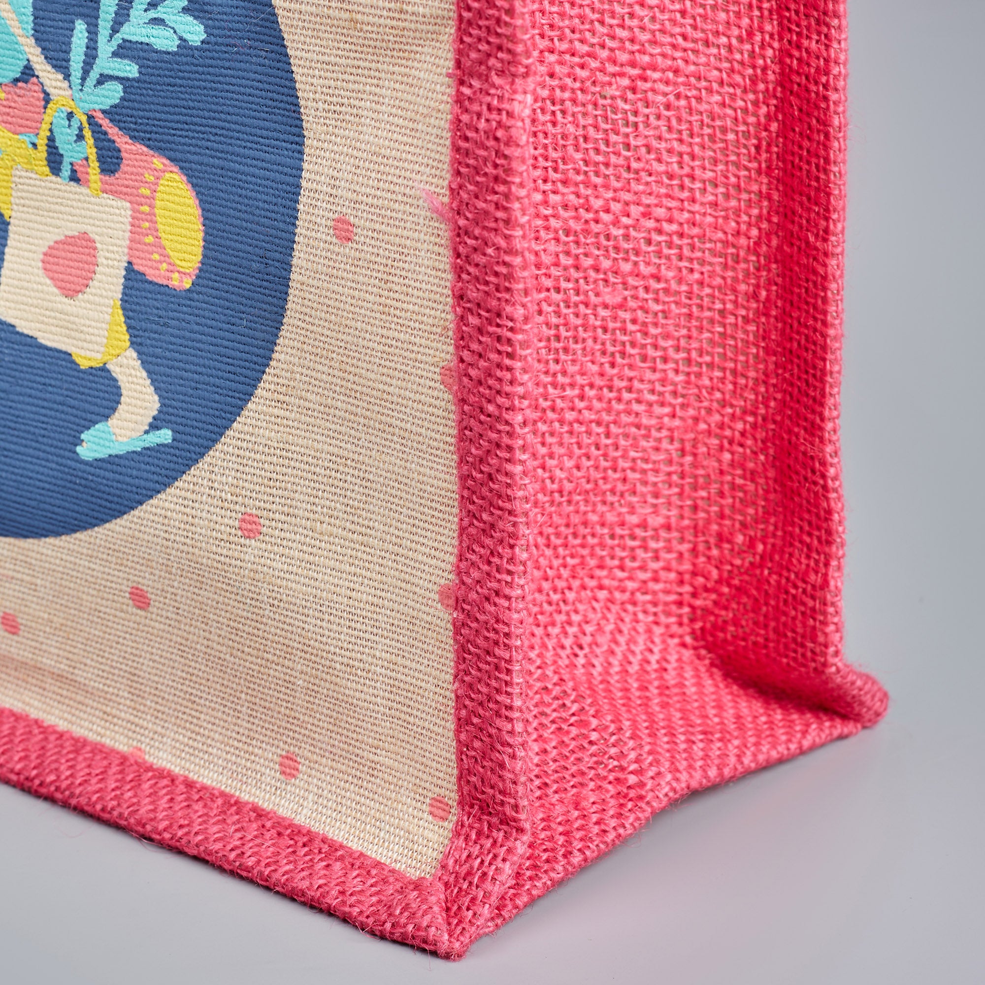 Good Life Jute Reversible Bag Garden Printed Lunch Bag 25.5 x 25.5 Cm in Multi Colour