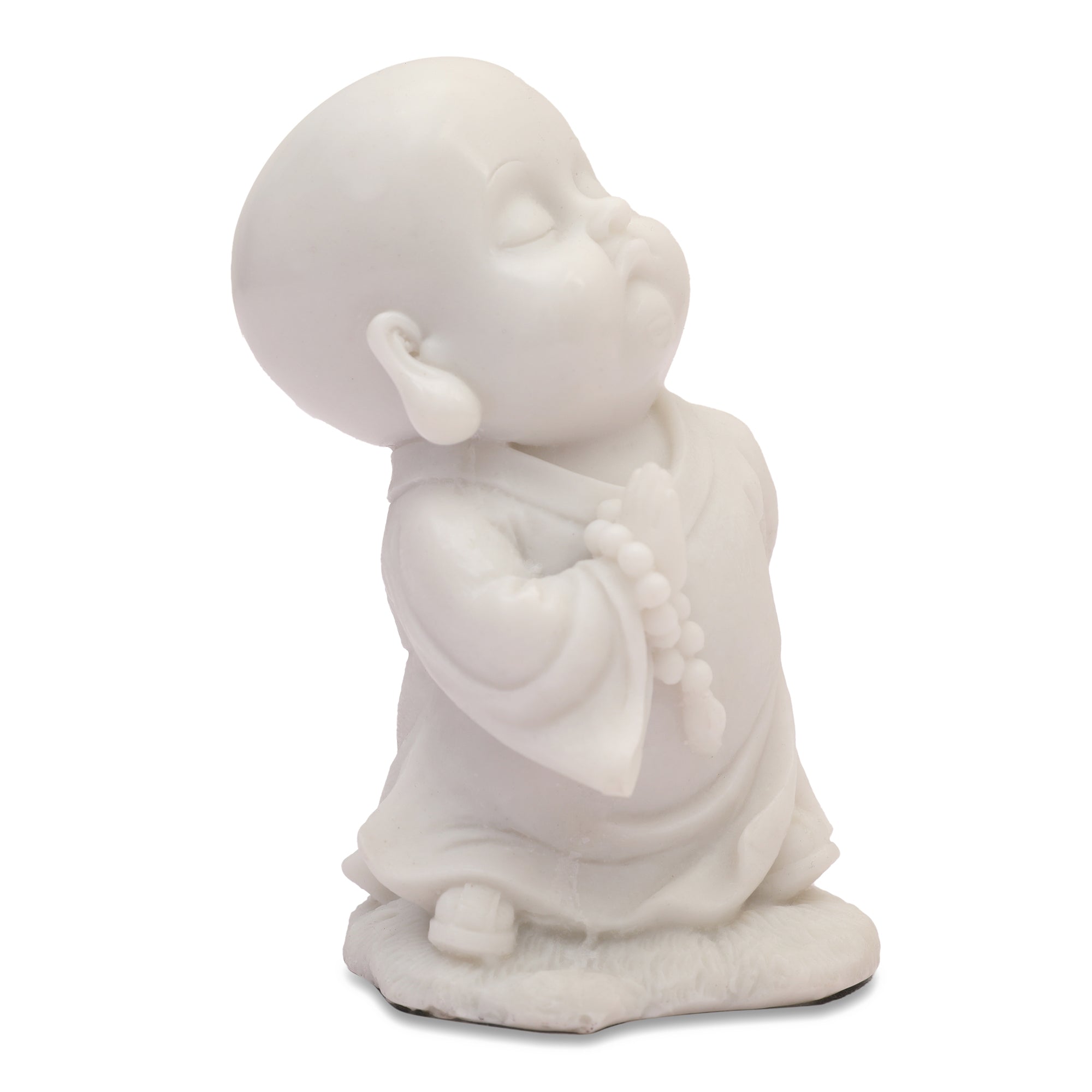 NAQSH MONK WITH MALA IN RIGHT HAND, POLYRESIN HAND FINISHED FIGURINE WHITE BY LIVNG ESSENCE