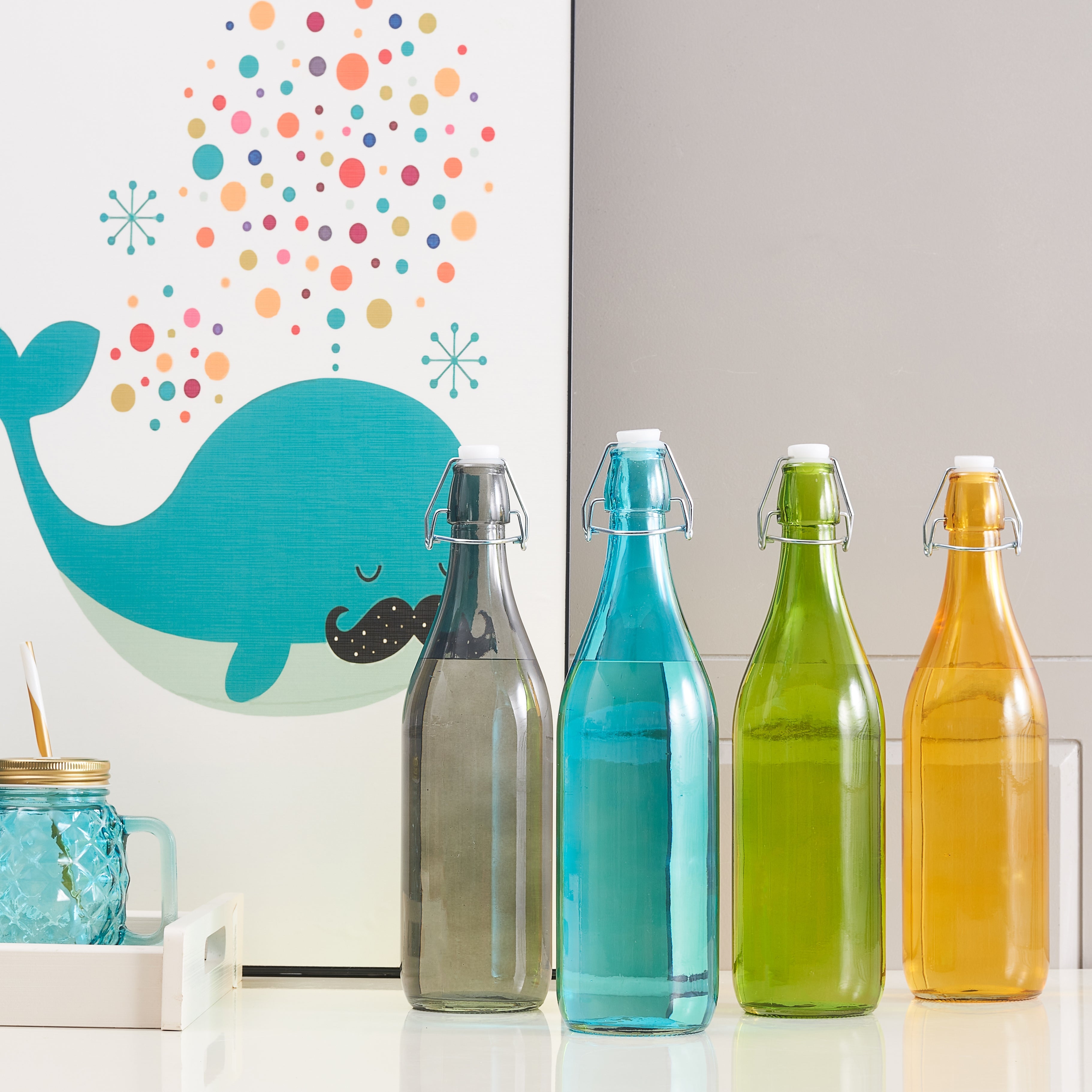 Bahamas Glass Aqua Clear Bottle 1L in Blue Colour