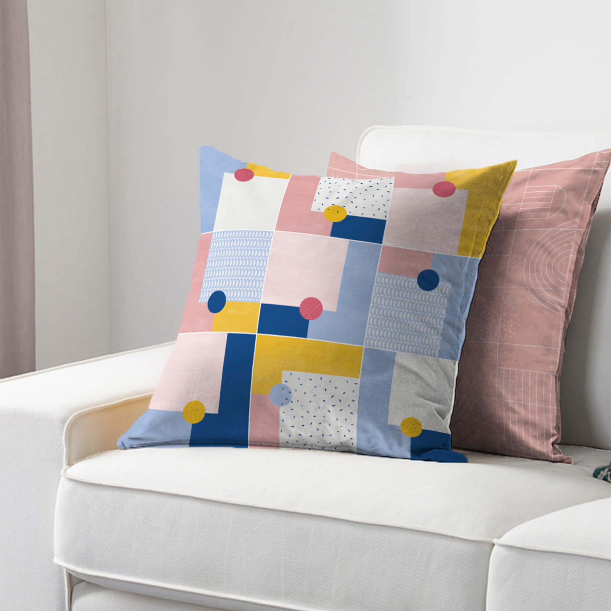 Pop Modern  Reversible Tiled Digital Cushion Cover 40x40 Cm in Blush Colour