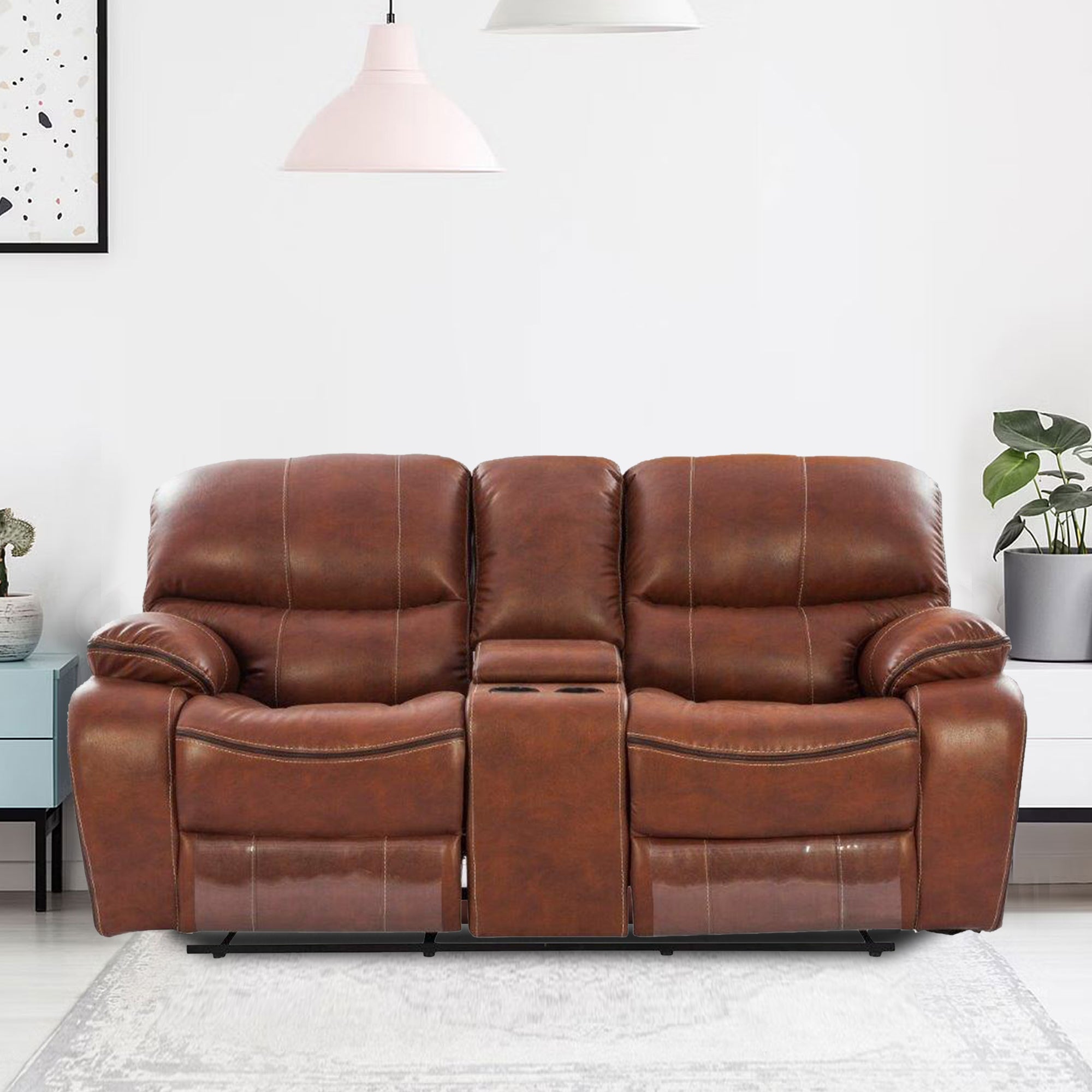 Tigris Leatherette Two Seater Recliner in Brown Colour