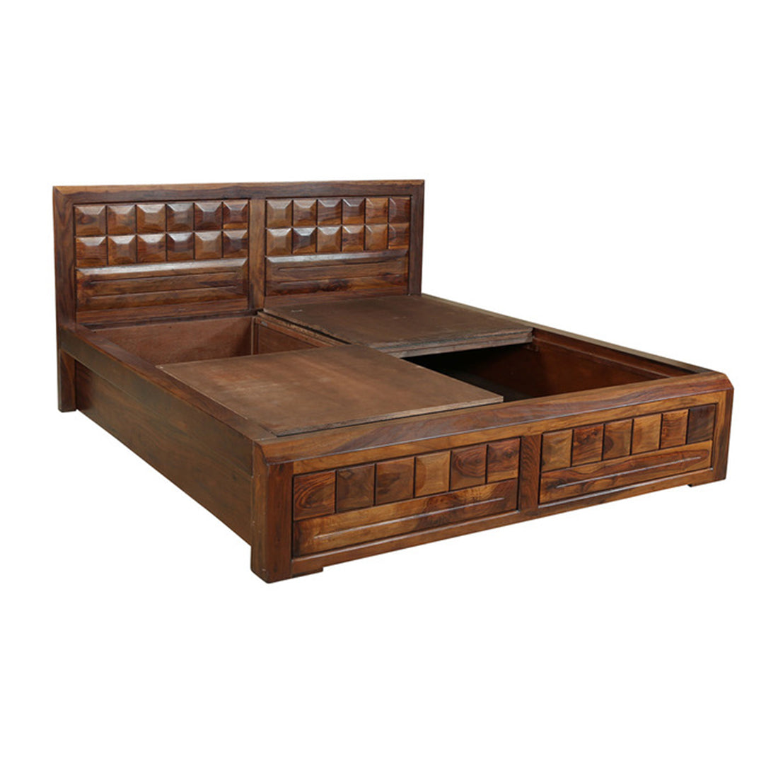 Woodrow Sheesham Wood(Rosewood) King bed with Box storage in Honey Colour