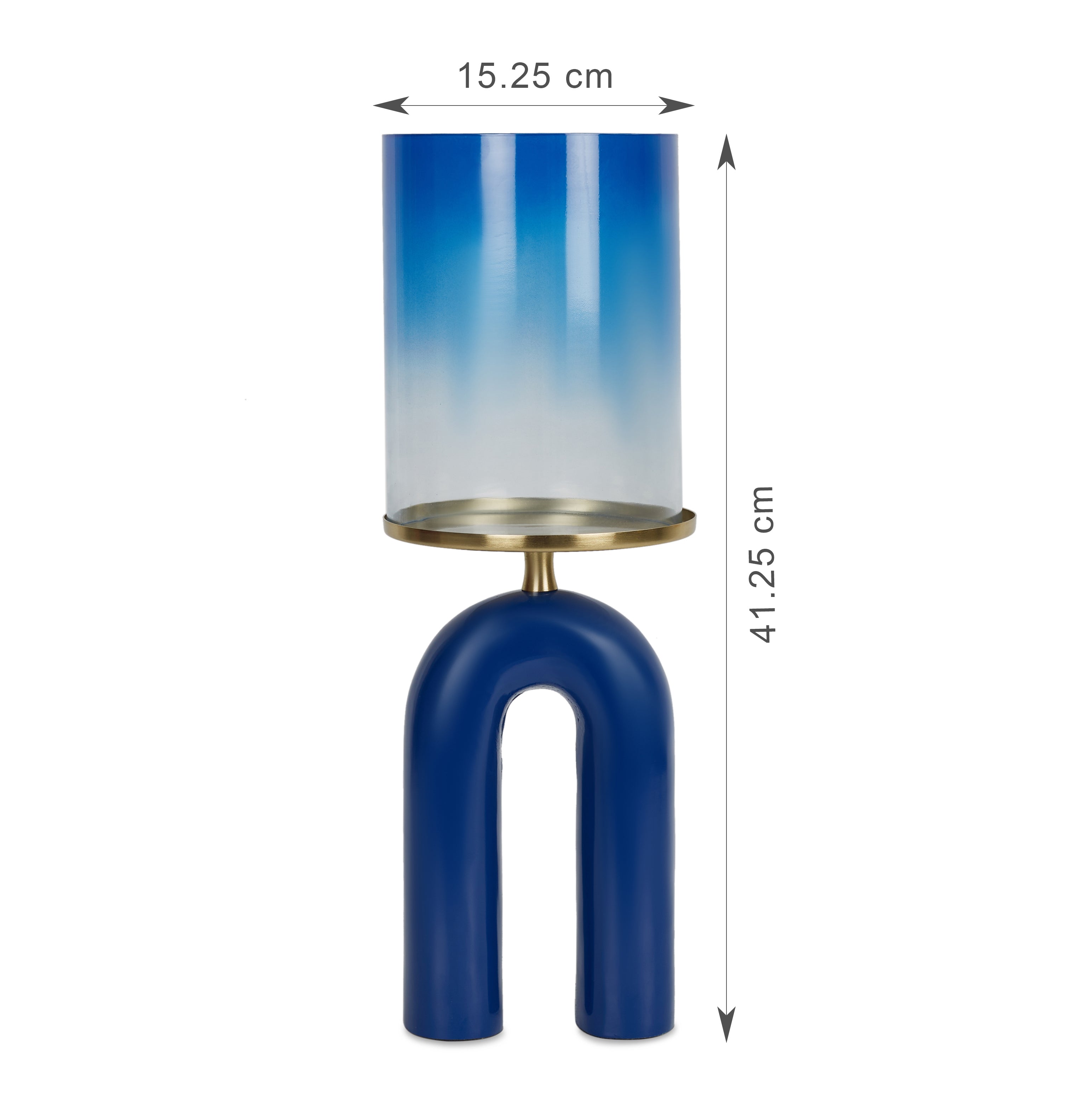 Athena Aluminium and Glass Rainbow Candle Holder 15x41 Cm in Navy Blue Colour