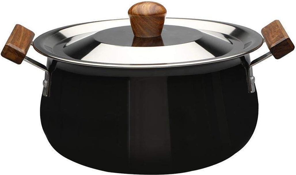 Ebony Hard Anodized Handi With Lid 24 Cm ,5Ltr ,3.25Mm Thickness in Black Colour