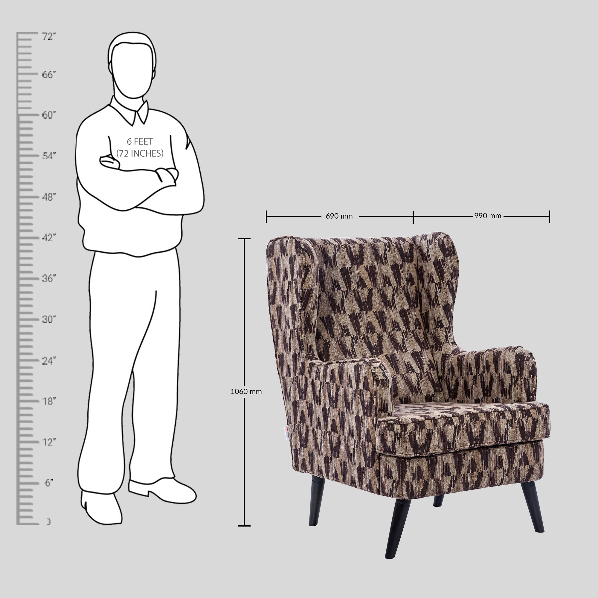 Charm Fabric Arm Chair in Brown Colour