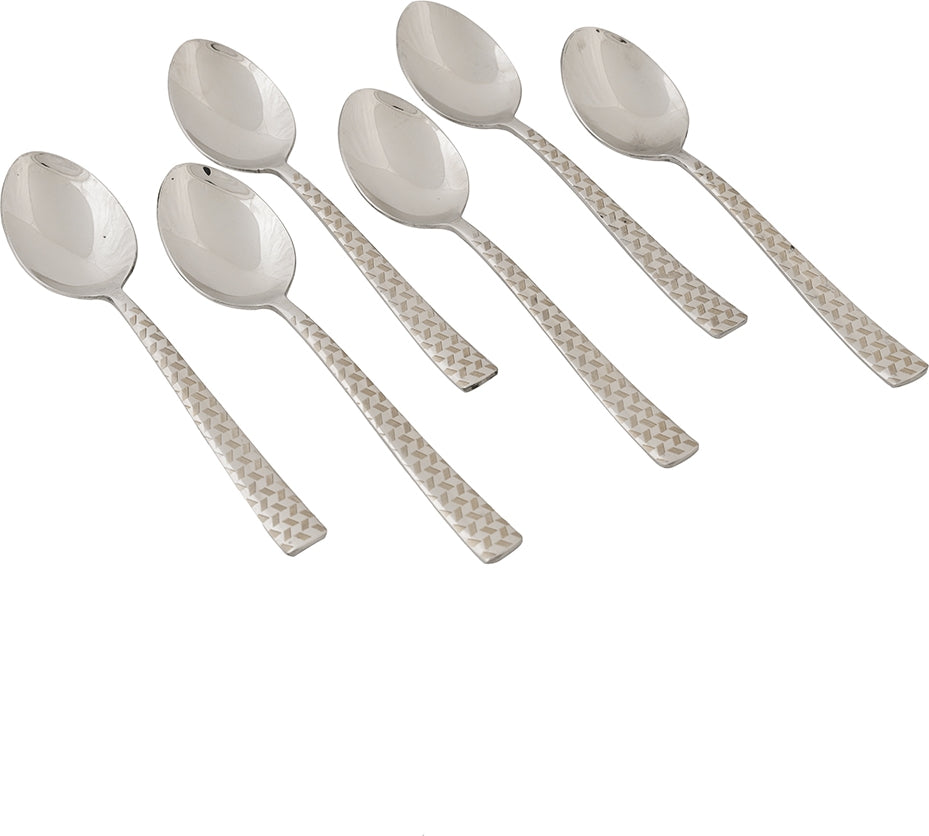 FNS Stainless steel Rhombo Dessert Spoon Set of 6 in Silver Colour