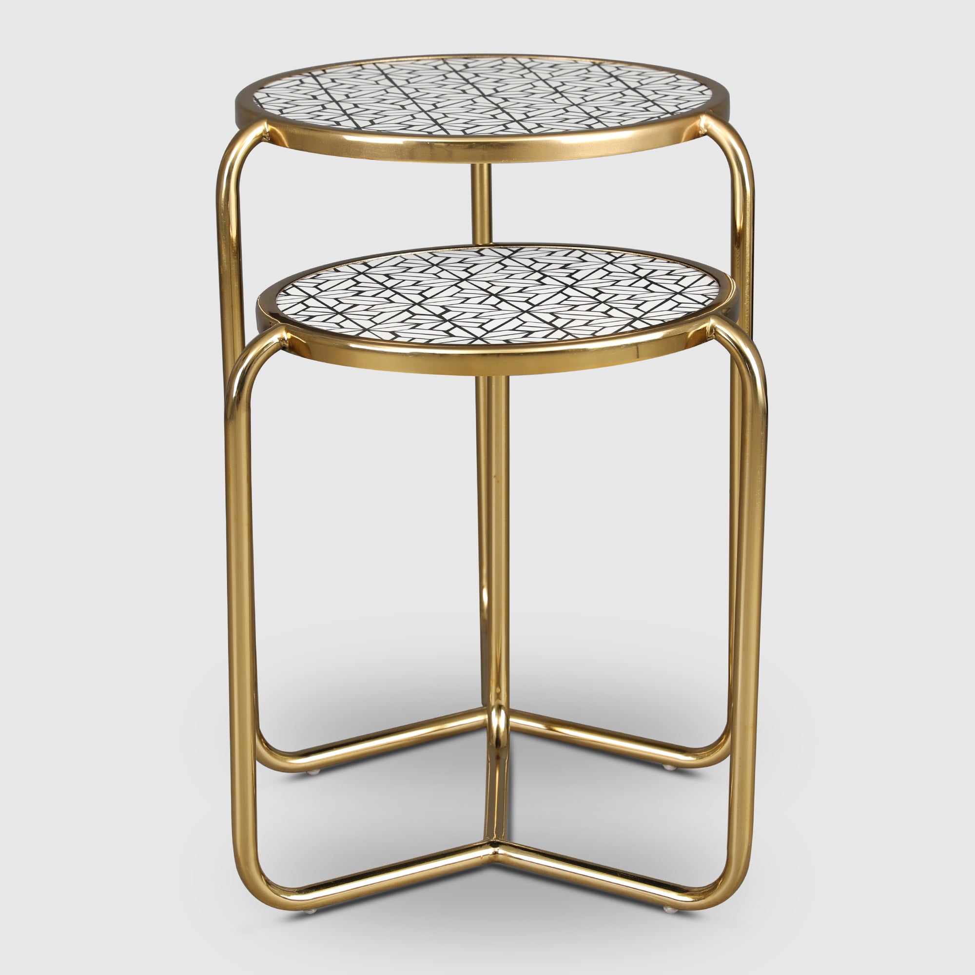 Ossein Metal Nesting Table (Set of 2) in Gold & White Colour
