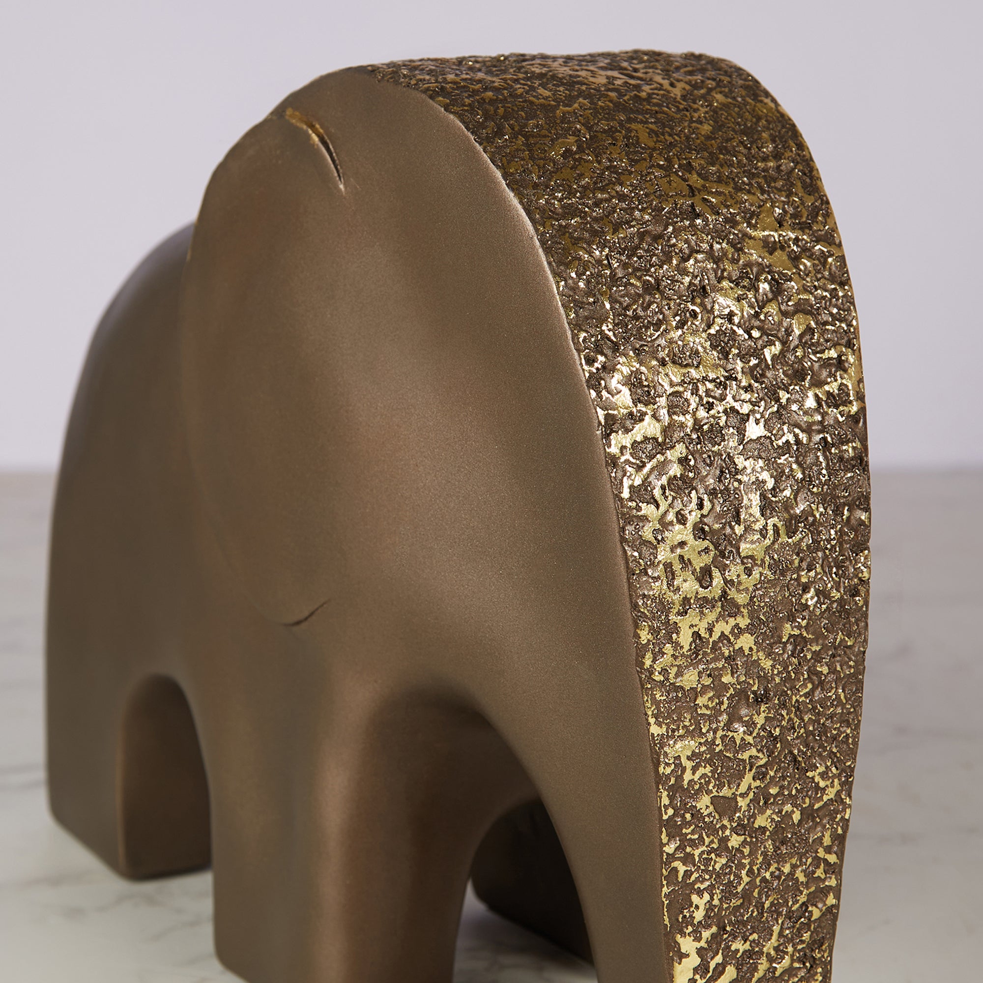 Miraya Contemporary Textured Elephant Polyresin Hand Finished Figurine Bronze 24cm by Living Essence