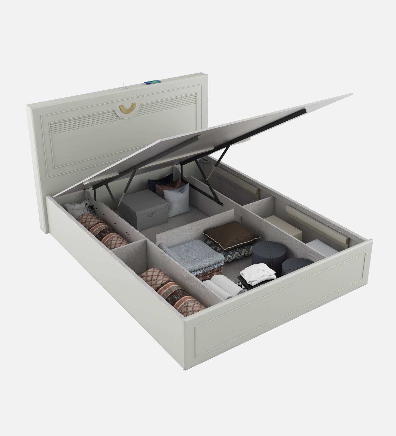 Akira Queen Bed With Full Hydraulic Storage Pumic Grey