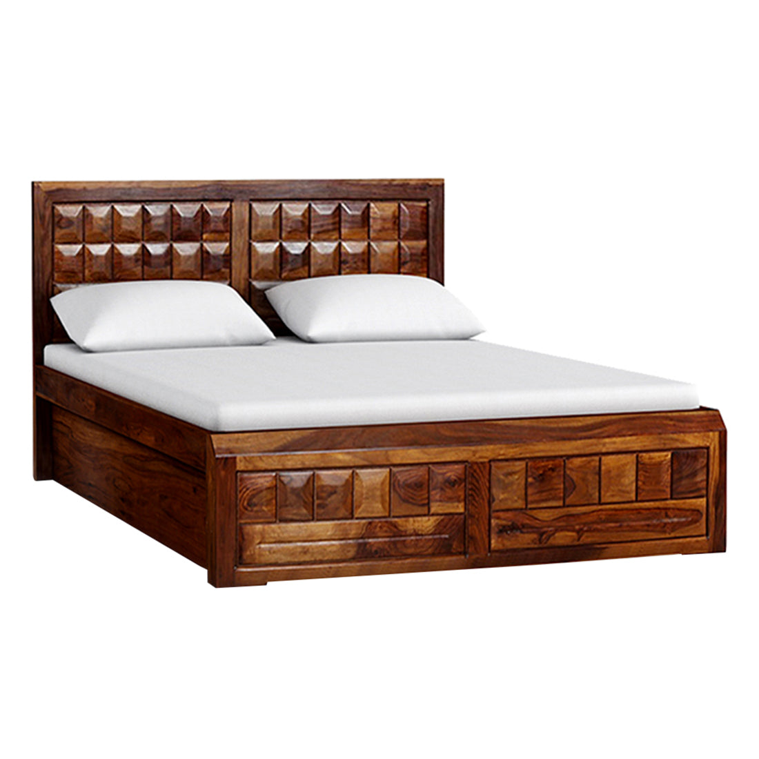 Woodrow Sheesham Wood(Rosewood) Queen bed with Box storage in Honey Colour