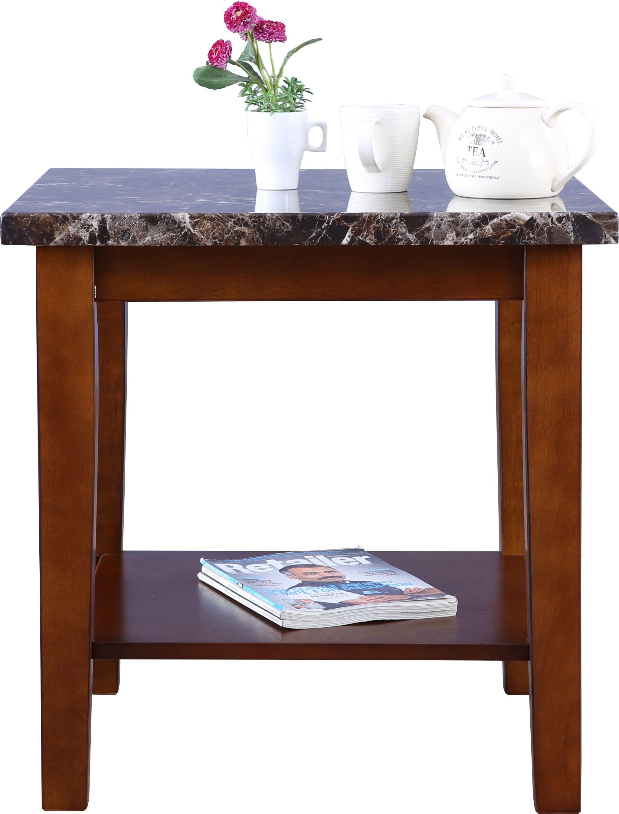 Eden Marble Finish Top Side Table in Brown Colour