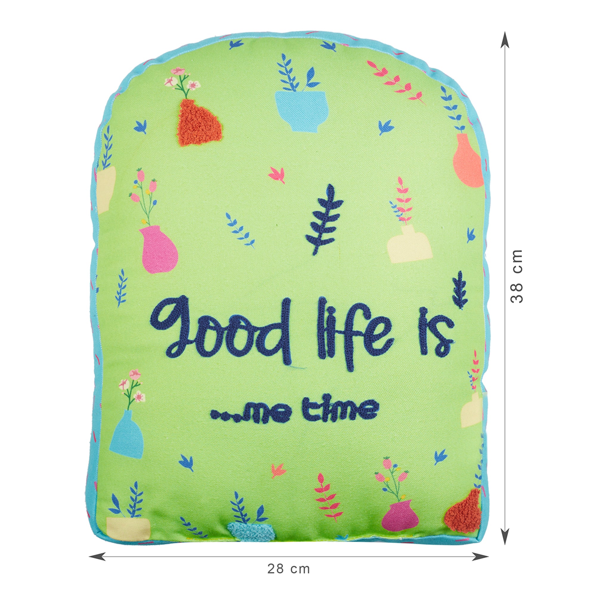 Good Life  Reversible Window Digital Printed Shaped Cushion 28x38 Cm in Green Colour
