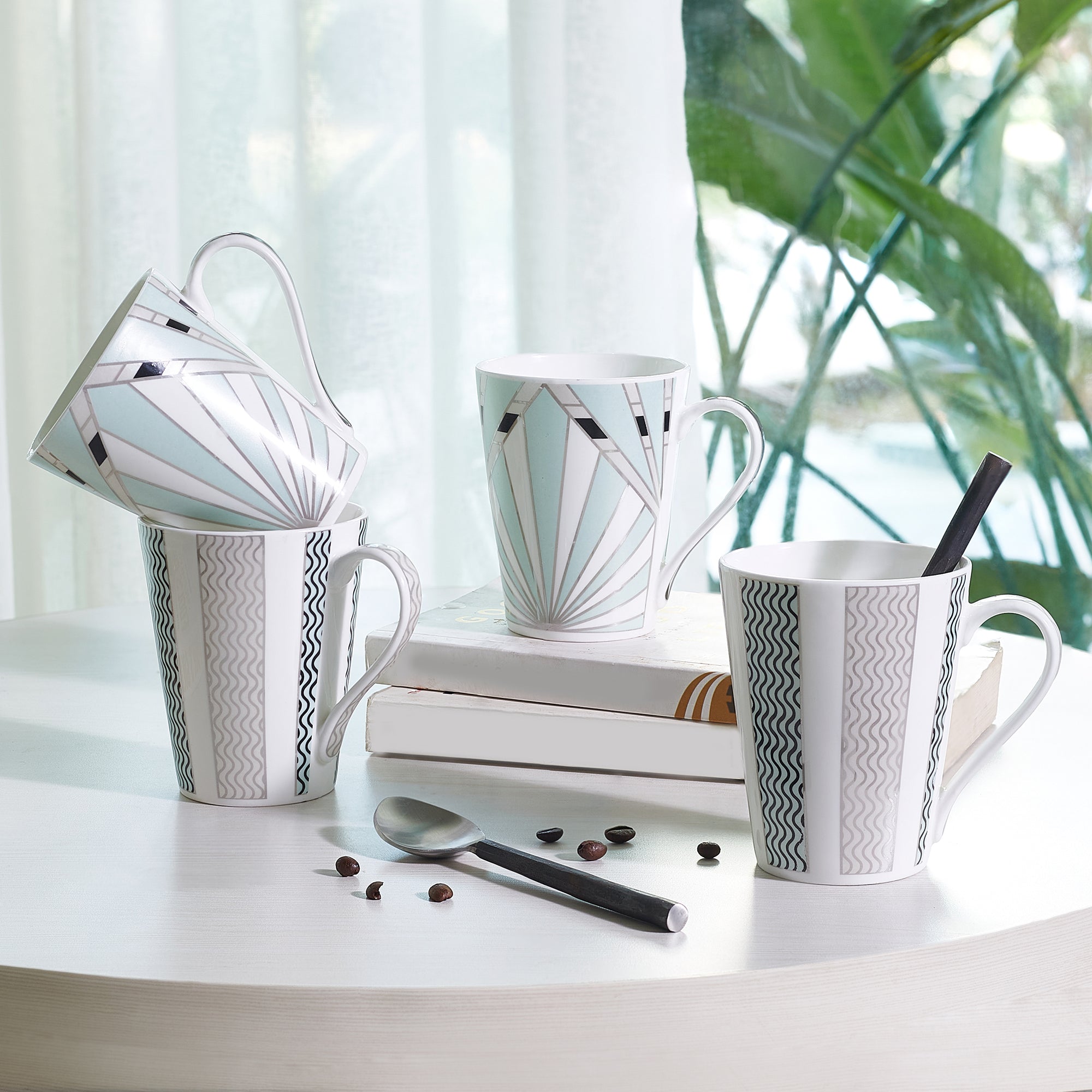 Sapphire Bone China Coffee Mug Set of 4 in Blue Colour