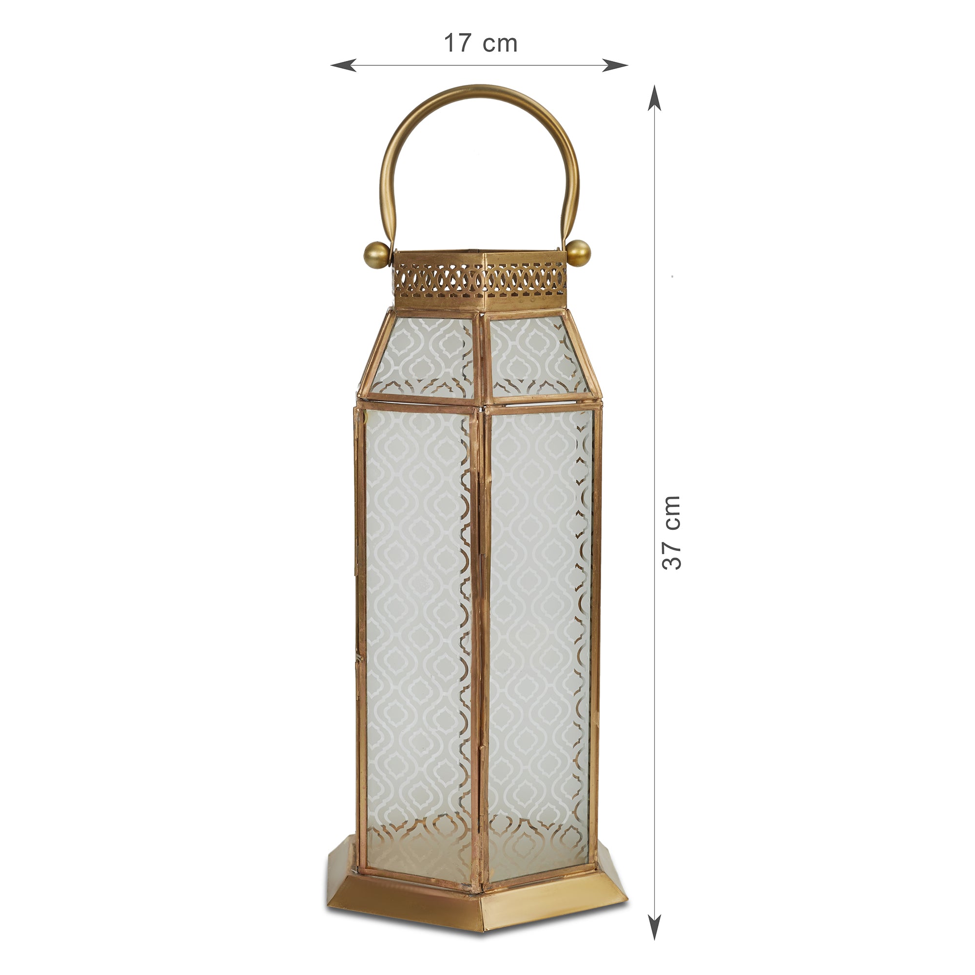 Apollo Iron and Glass Hexagon Lantern 19x37 Cm in Emerald & Gold Colour