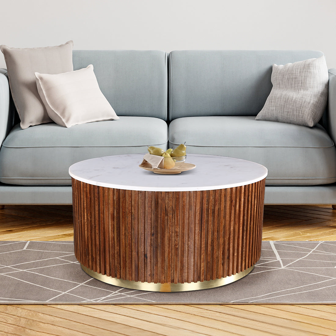 Luminara Marble Top Center Table in White and Gold Colour